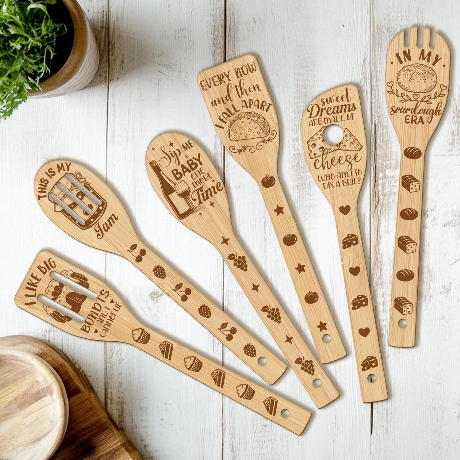 LuxusKollektion Pfannenwender Kochloeffel Set Holz 6-teilig Motiv bunt