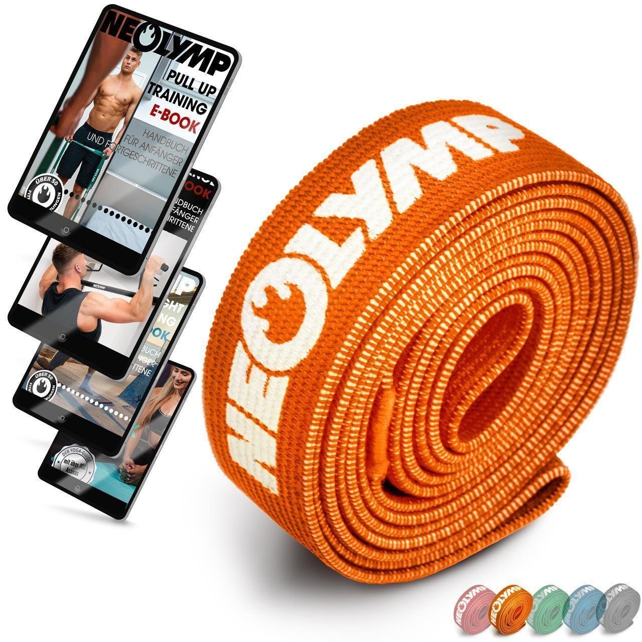 NEOLYMP Trainingsband Pull Up Bänder einzeln PB210 Stufe 2, 7,5 – 20 kg, Orange, komfortabel, inkl. E-Book, langlebig, waschbar