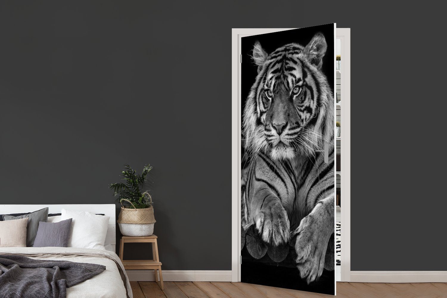 MuchoWow Türtapete Tierprofil Türaufkleber, Fototapete St), in Weiß, für Schwarz (1 Sumatra-Tiger Tür, und bedruckt, Matt, 75x205 cm