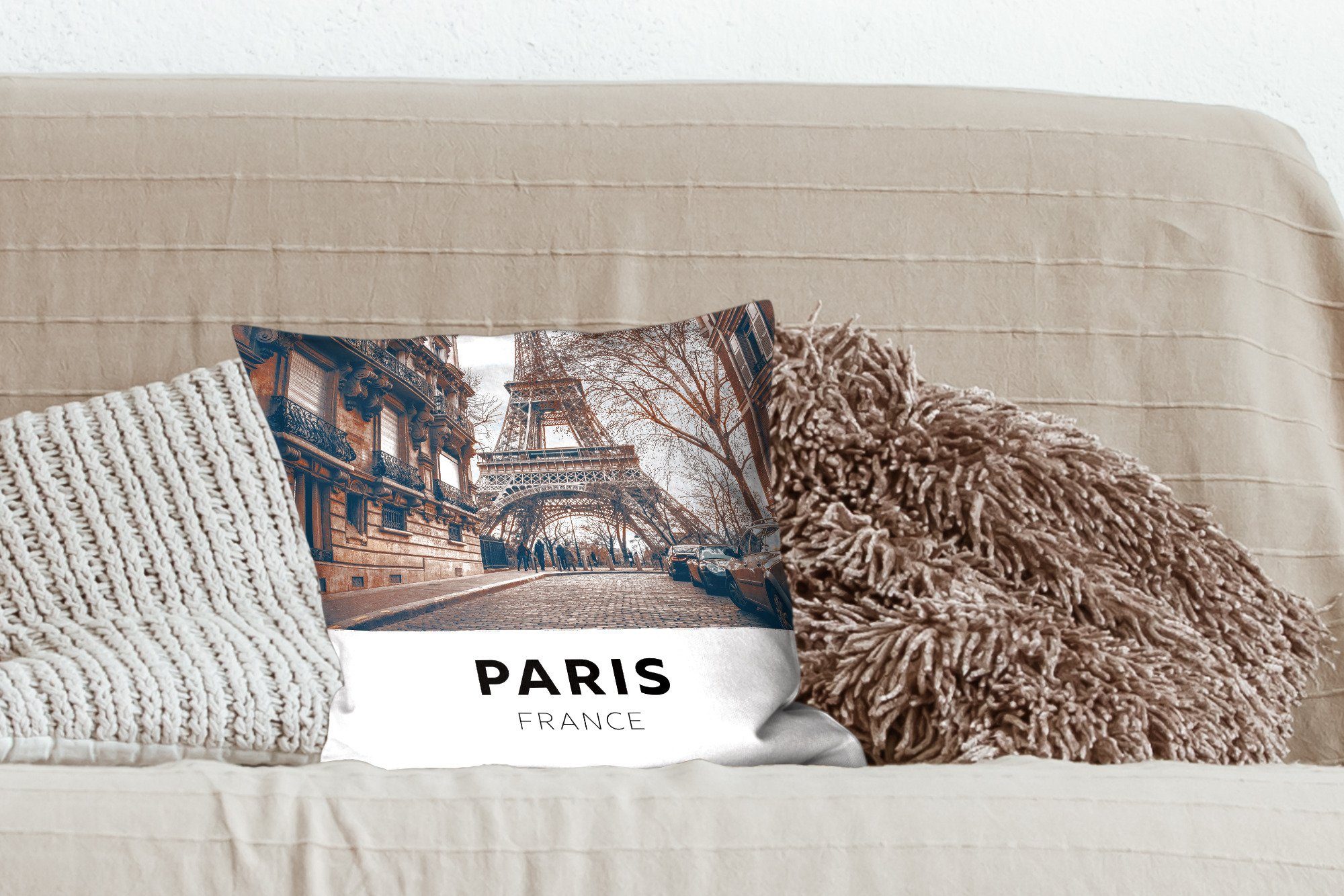 MuchoWow Dekokissen Frankreich Wohzimmer, Schlafzimmer, Deko, Sofakissen Zierkissen - für mit Eiffelturm, - Füllung Paris