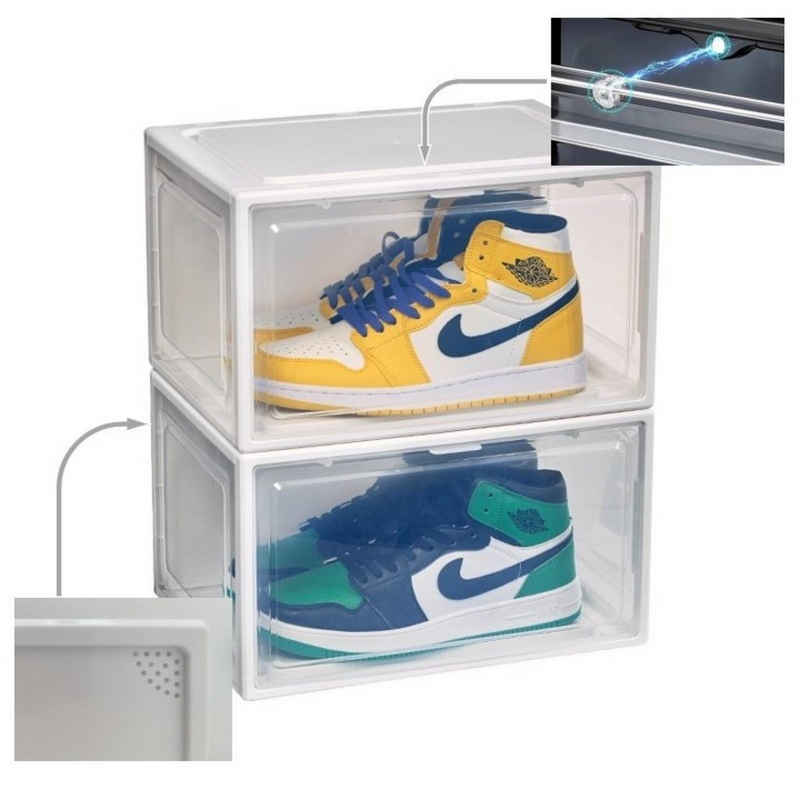 Creliv Schuhbox »hochwertige Schuhkiste, Schuhbox stapelbar, Schuhaufbewahrung als idealer Ersatz von Schuhschrank, Stapelbox mit magnetischer Seitenöffnung für Garderobe« (2 St), Magnetische transparente Tür, für Schuhe bis Größe 48