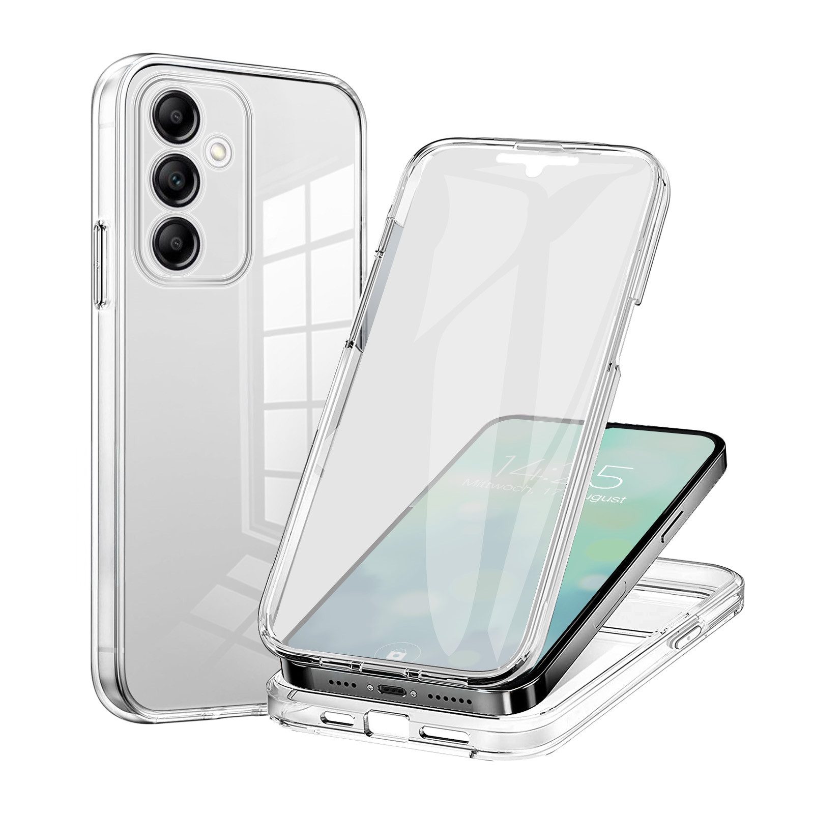 Tec-Expert Handyhülle 360 Grad Hülle für Samsung Galaxy A14 / A14 5G 6.6 Zoll, 6.6", Rundum Schutz Cover Case Hülle Transparent