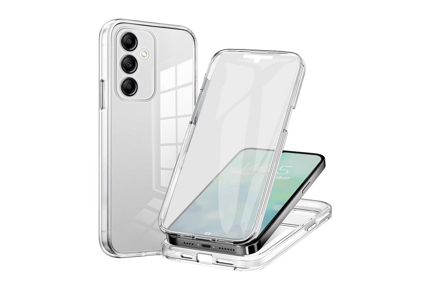 Tec-Expert Handyhülle 360 Grad Hülle für Samsung Galaxy A14 / A14 5G 6.6 Zoll, 6.6", Rundum Schutz Cover Case Hülle Transparent