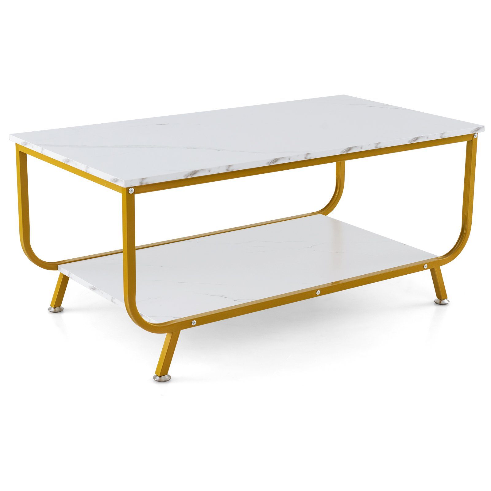 weiß | gold Marmor, gold rechteckig, Stauraum, COSTWAY mit Couchtisch, 105x55x46,5cm,