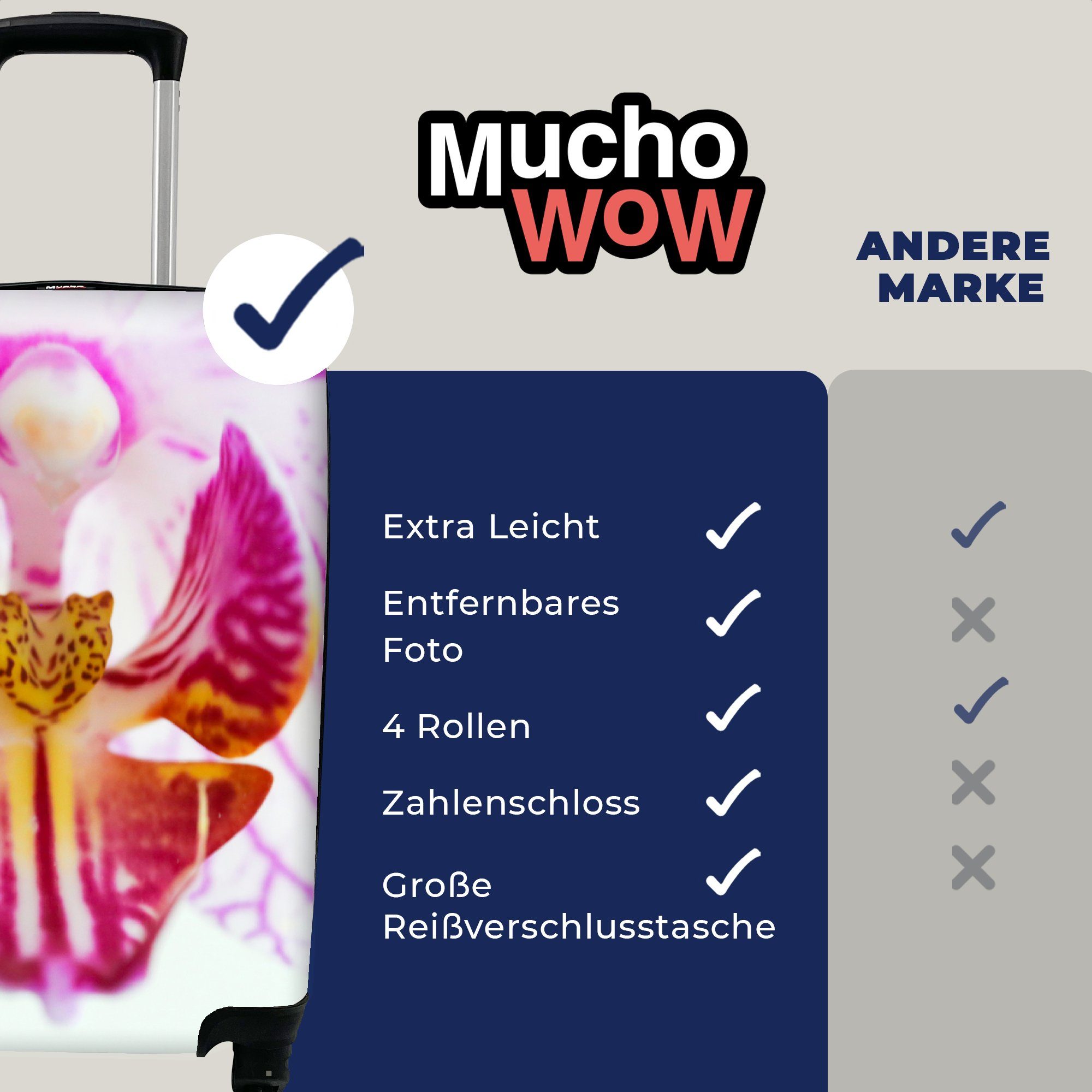 Ferien, Handgepäckkoffer MuchoWow rollen, Detail, für Rollen, mit Handgepäck Trolley, Reisekoffer 4 Reisetasche Orchidee