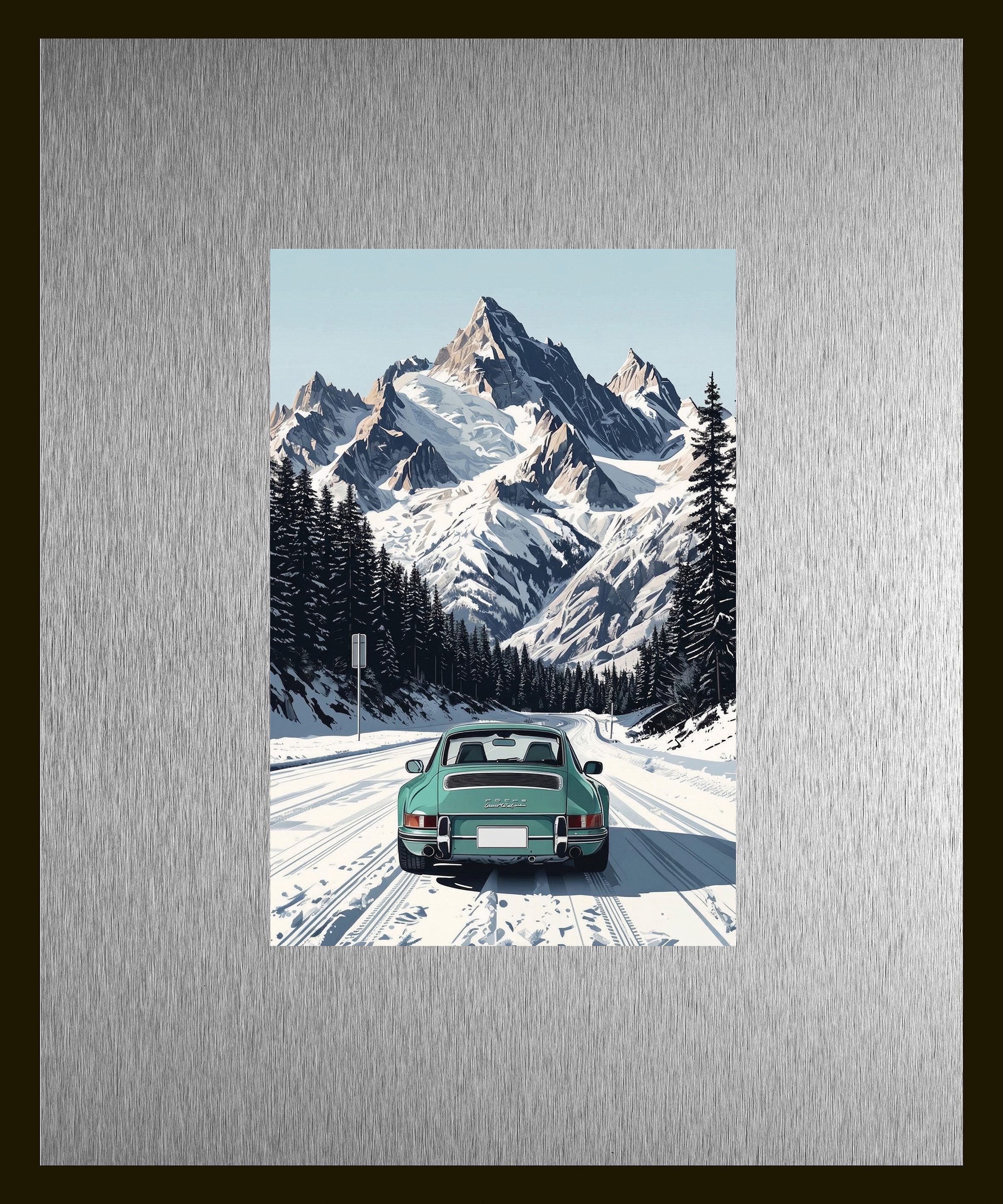 queence Bild Trend Wandbild, Wandkunst, Kunstdruck "St. Motitz im Winter", Auto, Berge & Alpenbilder, Winterlandschaft (1 St), inkl. Passepartout aus hochwertigem Aluminium und schwarzem Rahmen