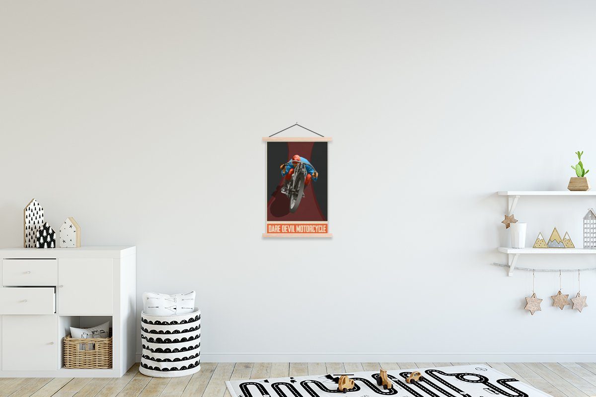 Wohnzimmer, für Mancave - Poster Bilderleiste, Textilposter Posterleiste, Magnetisch (1 Motor - St), - MuchoWow Zeichnung, Vintage