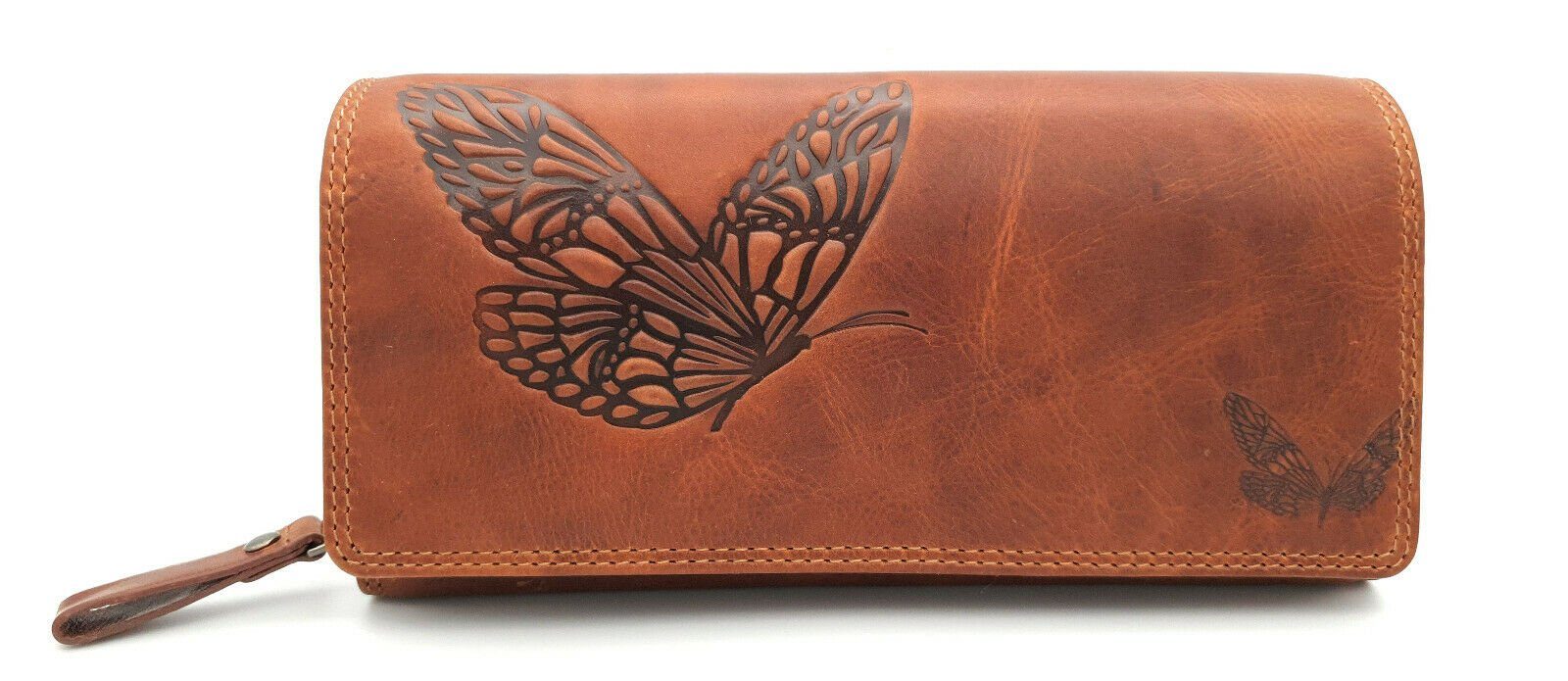 JOCKEY CLUB Geldbörse echt Leder Damen Portemonnaie Schmetterling mit RFID Schutz, Reißverschlussmünzfach, viel Platz, auch für ein Smartphone