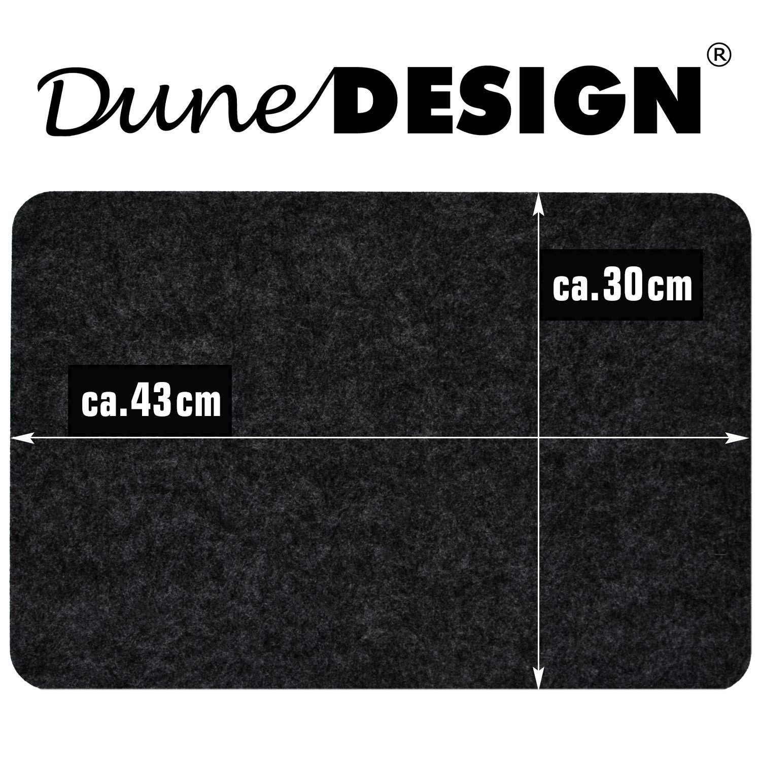 DuneDesign Platzset 4 Extra-Dicke Tischsets Filz Grau - Edle Tischunterlagen - Abwaschbar, 43 x 30 x 0,5 cm Platzdeckchen Rechteckig - Filzunterlagen Esstisch