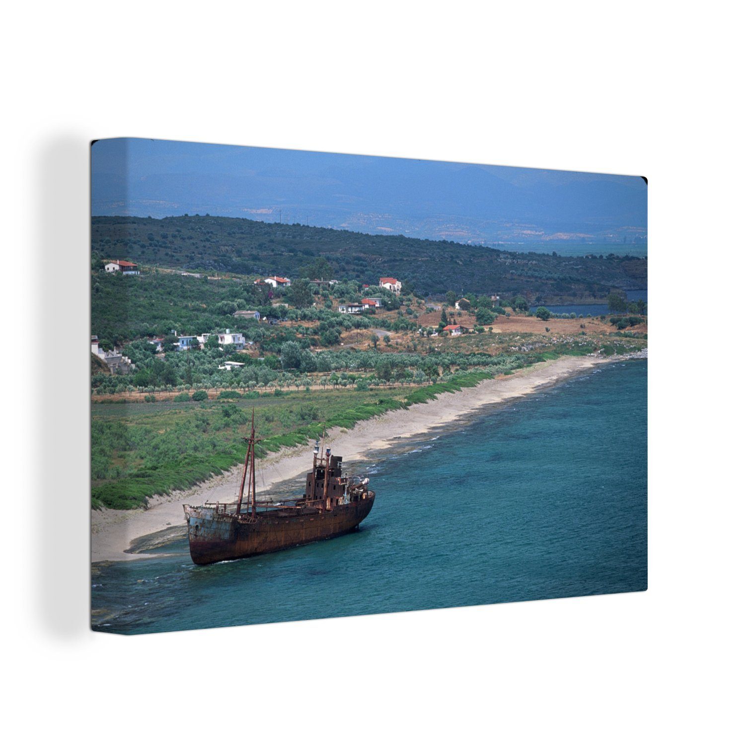 OneMillionCanvasses® Leinwandbild Schiffswrack vor der Küste des Peloponnes, Griechenland, (1 St), Wandbild Leinwandbilder, Aufhängefertig, Wanddeko, 30x20 cm