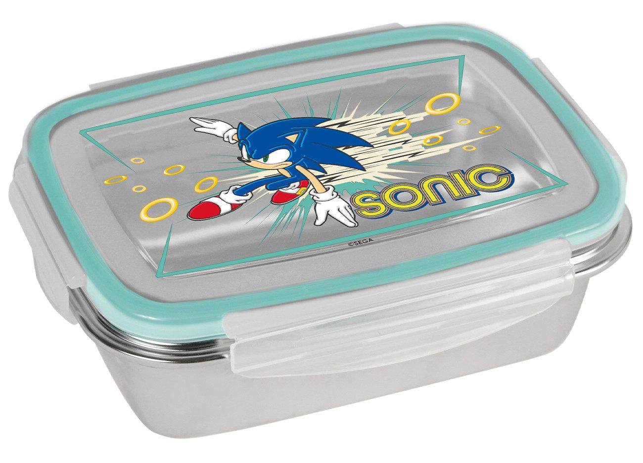 Geda Labels GmbH Lunchbox Sonic Retro, Edelstahl, (1-tlg), Türkis, 850ml, 4-seitiger Clipverschluss