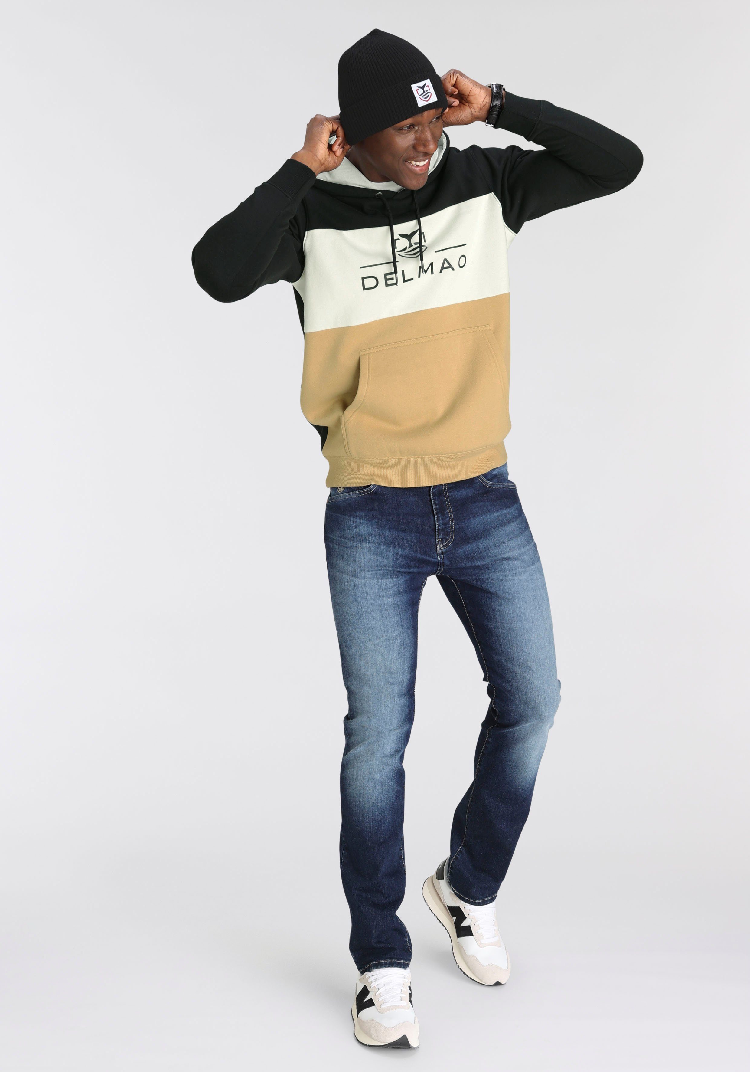 DELMAO Kapuzensweatshirt Langarm, lockere Passform, Colourblocking-Optik, mit Kapuze