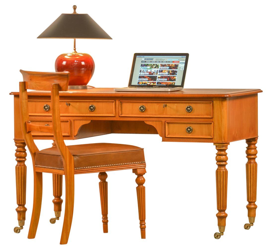 Kai Wiechmann Schreibtisch Englischer Writing Table Eibe, Bürotisch 126 cm, Damenschreibtisch im viktorianischen Stil, vier Schubladen | Schreibtische