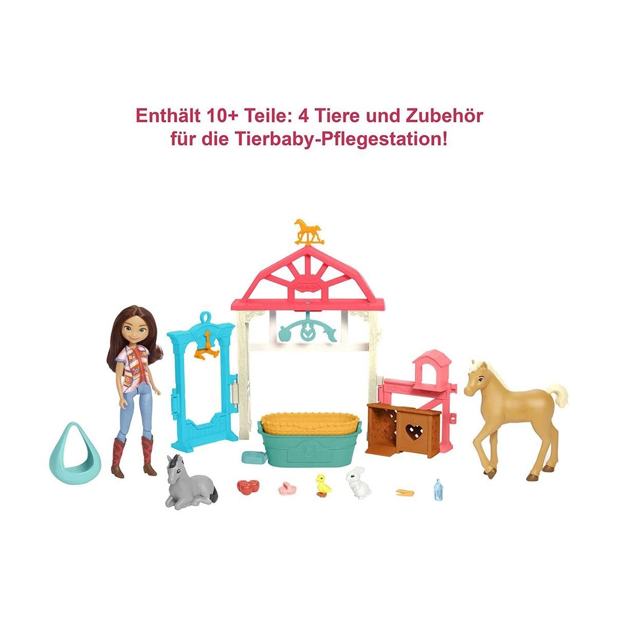 Mattel® Puppe Spirit HCH37 Spielset, mit - Luckys Mattel Tierbaby-Pflegestation - Spielwelt DreamWorks - Zubehör,