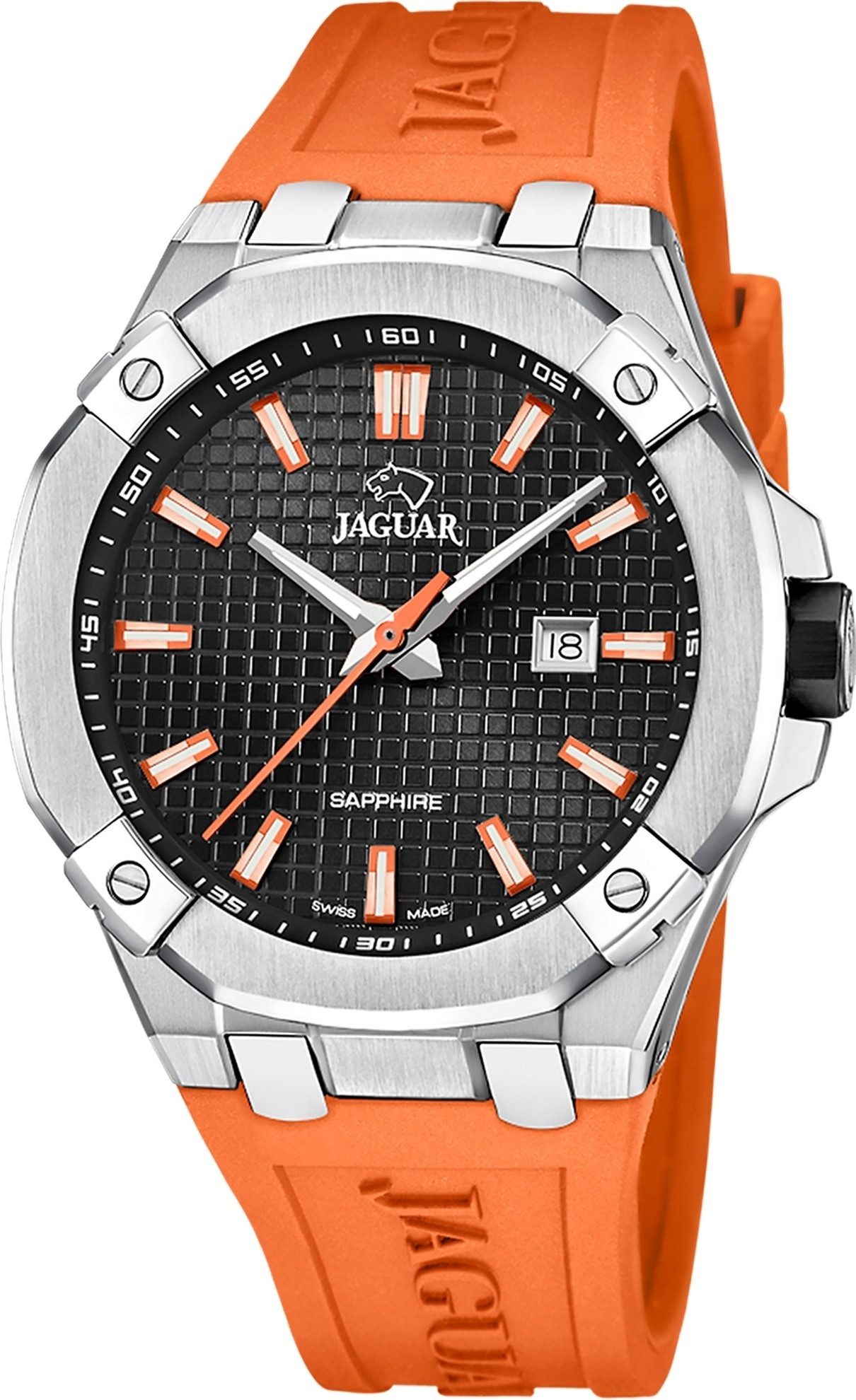 JAGUAR Quarzuhr Jaguar Herrenuhr Silikon orange Jaguar, (Analoguhr), Herren Armbanduhr rund, Silikonarmband orange