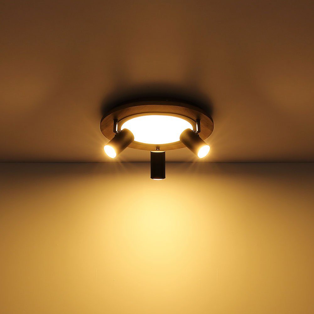 etc-shop Lampe Warmweiß, Deckenleuchte, verbaut, Rondell LED fest LED LED-Leuchtmittel Wohnzimmerleuchte Deckenleuchte Holzoptik Spot
