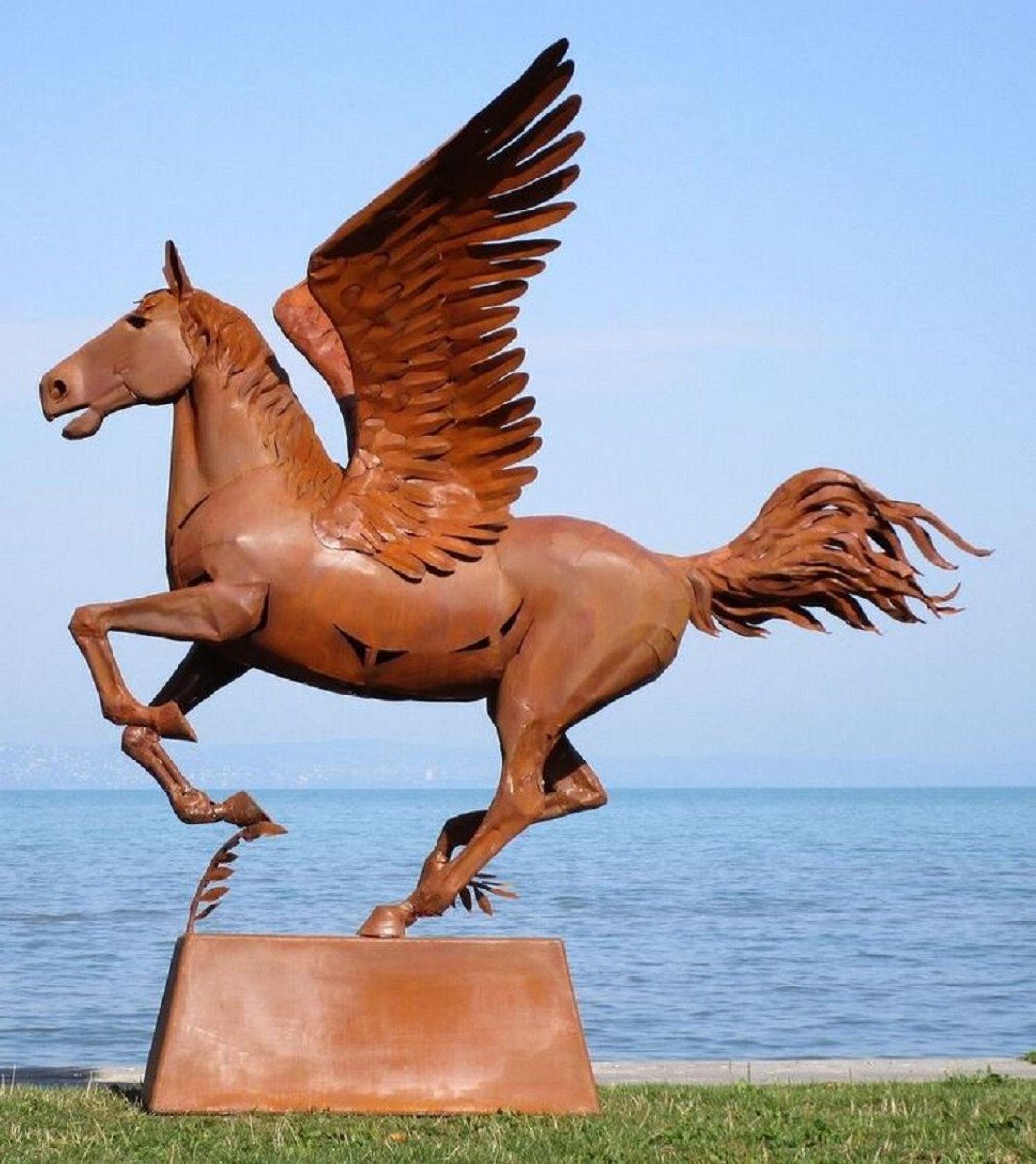 Skulpturen Garten - Skulpturen Casa Garten cm H. Skulptur 305 Stahl Padrino Lebensgroße - 288 Pferd Casa Metall Skulptur Pegasus x x Deko Riesige Luxus Skulptur Rost Figur Deko mit Sockel 175 - Padrino -