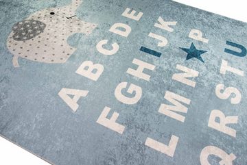 Kinderteppich Kinderteppich ABC Lernteppich Alphabet Spielteppich mit Elefant in Blau, Teppich-Traum, Rund, Höhe: 5 mm