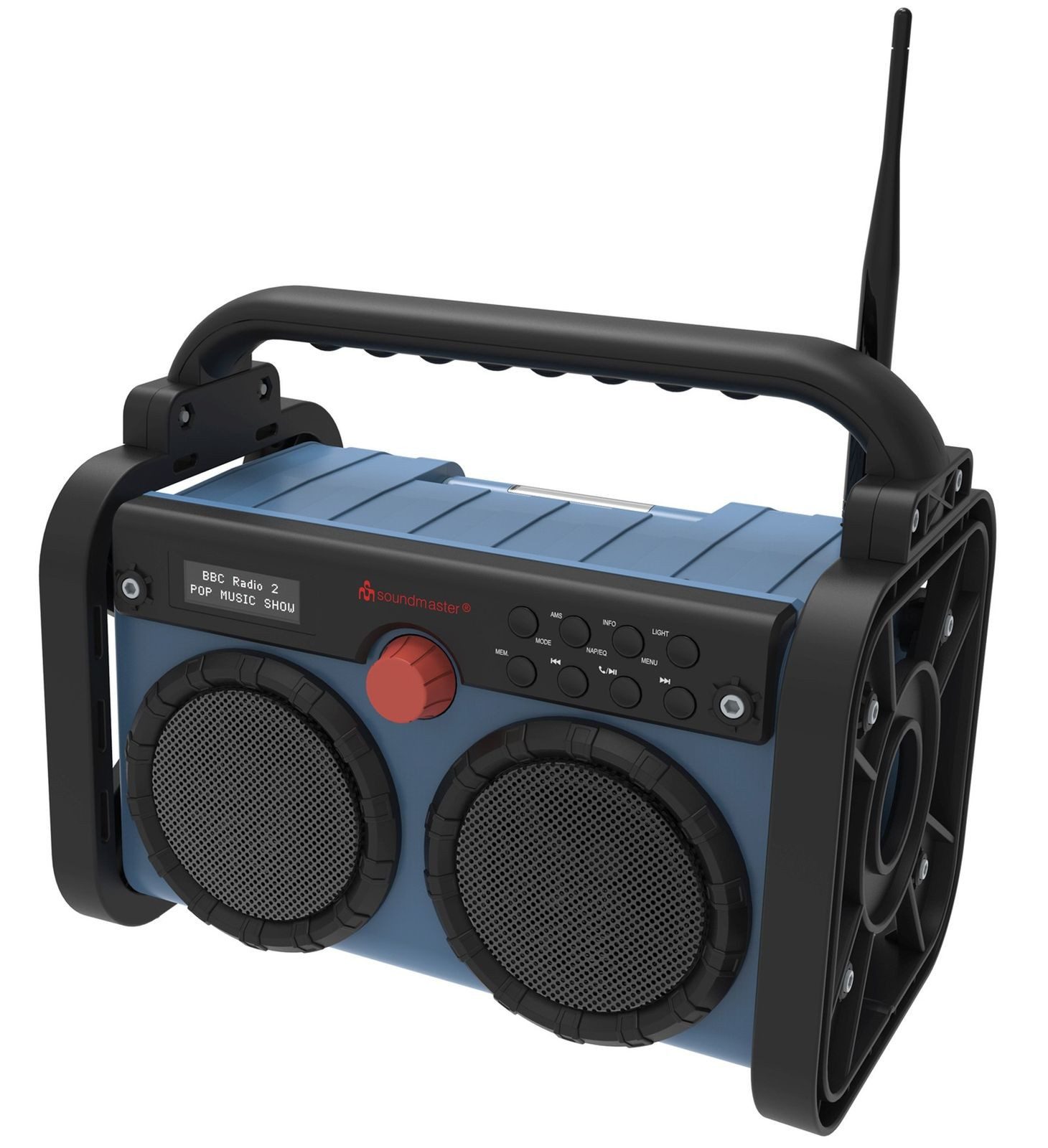 Soundmaster DAB85BL Baustellenradio DAB+ Bluetooth Akku IP44 spritzwassergeschützt Baustellenradio (DAB+, PLL-UKW, FM, Baustellenradio, ABS-Gehäuse, IP44 Spritzwasserschutz)