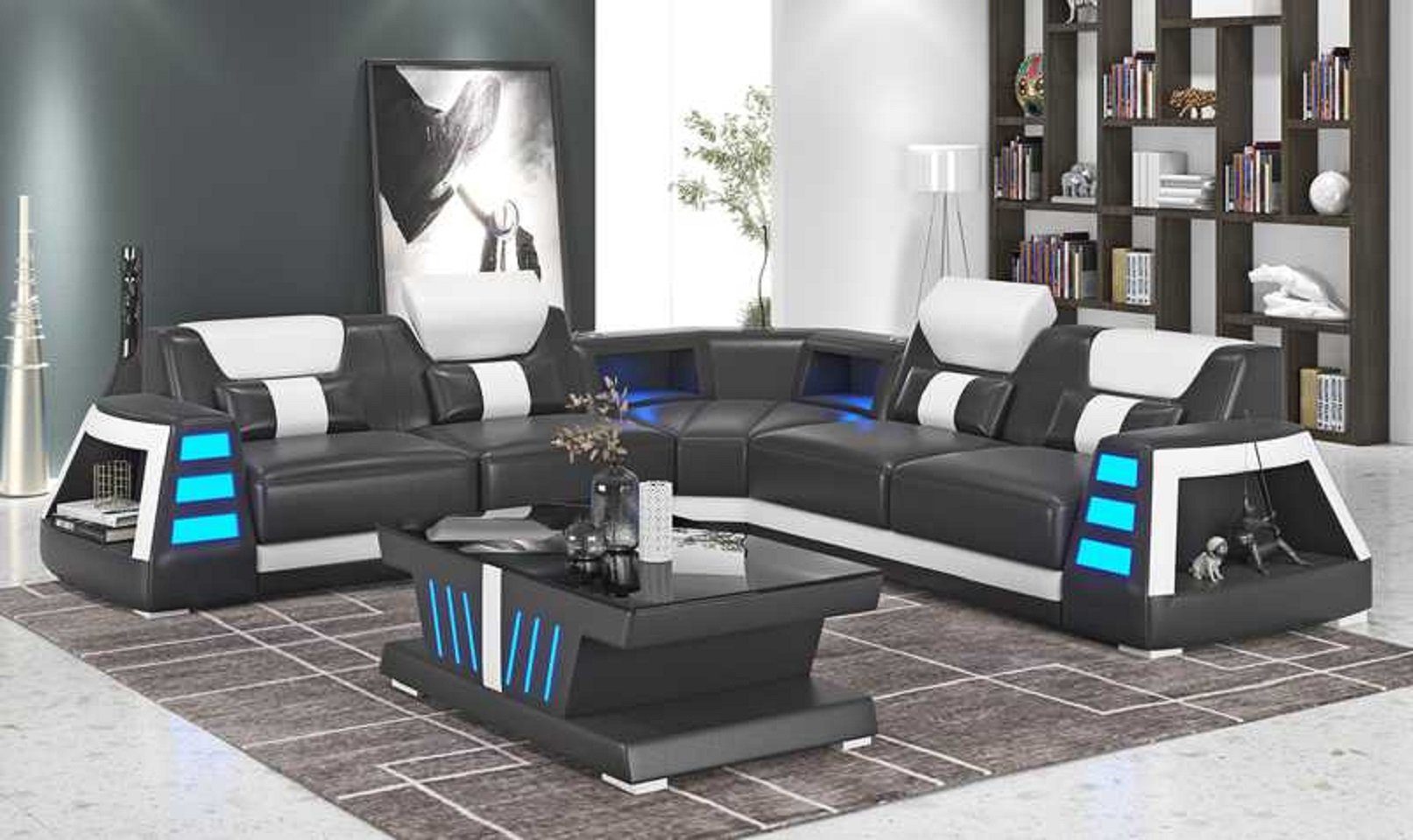 JVmoebel Ecksofa Luxus Ecksofa Kuunstleder L Form Couch Sofa Couchen Eckgarnitur, 3 Teile, Made in Europe Schwarz