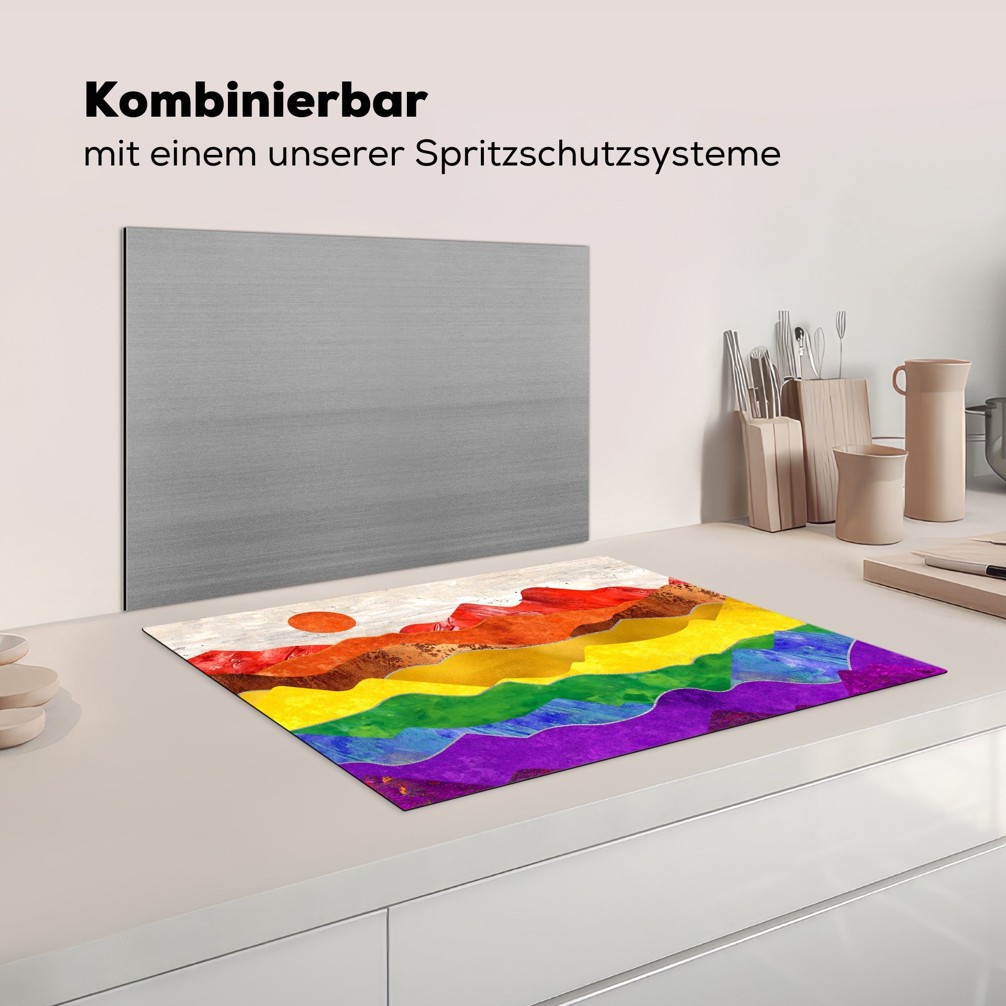 Regenbogen Marmor, Induktionskochfeld Herdblende-/Abdeckplatte Schutz Ceranfeldabdeckung tlg), Vinyl, MuchoWow die - 71x52 küche, (1 Stolz für - cm,