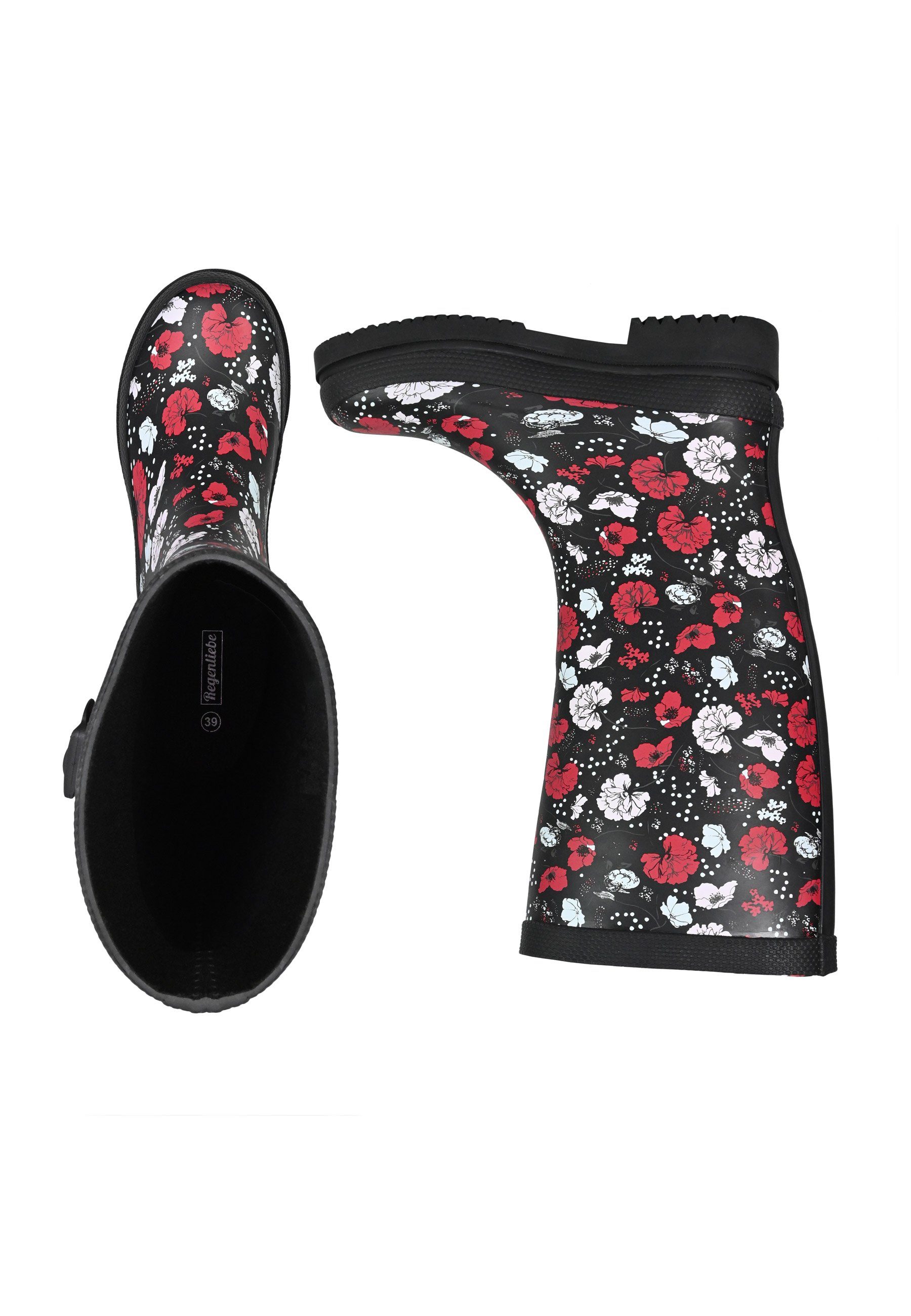 Regenliebe Blossom Night High Gummistiefel Langschaft Stiefel mit Blütenmuster