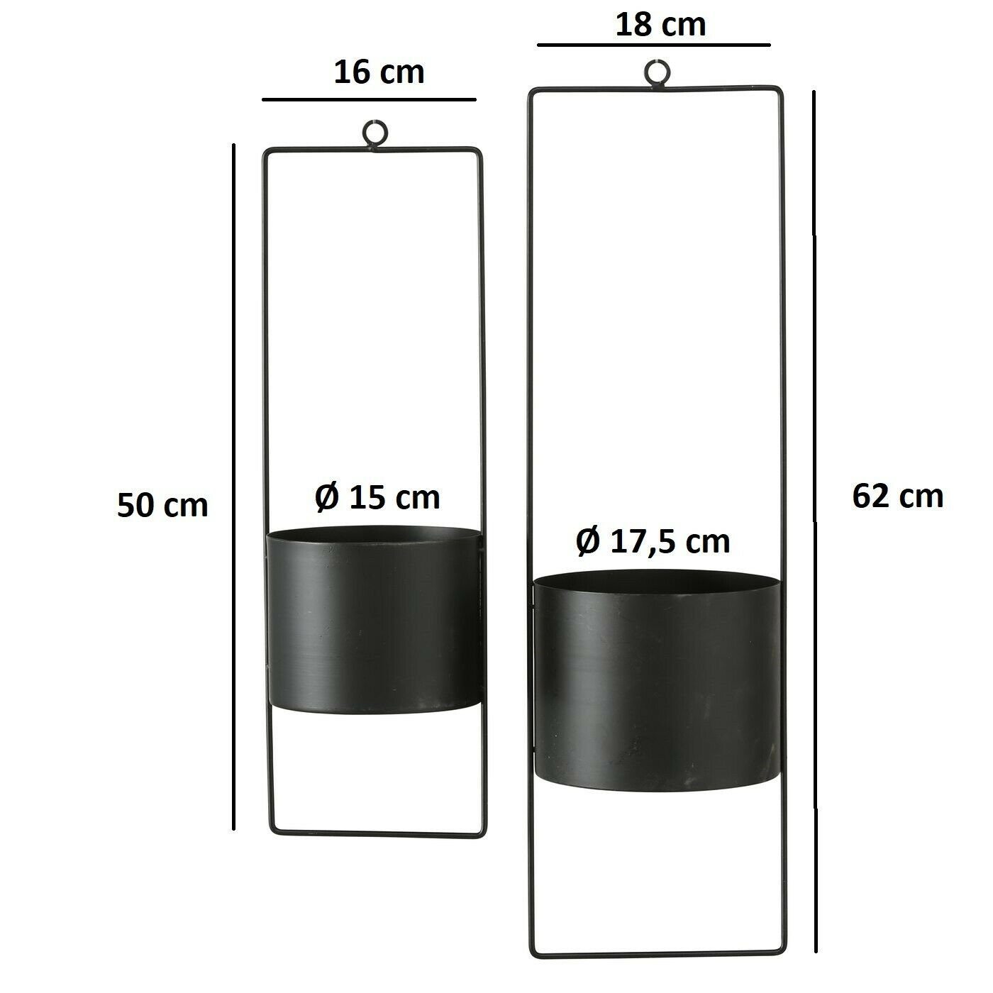 2er schwarz (2er Set Blumentopf Set), 2er Blumenampel Metall Meinposten Hängetopf SET