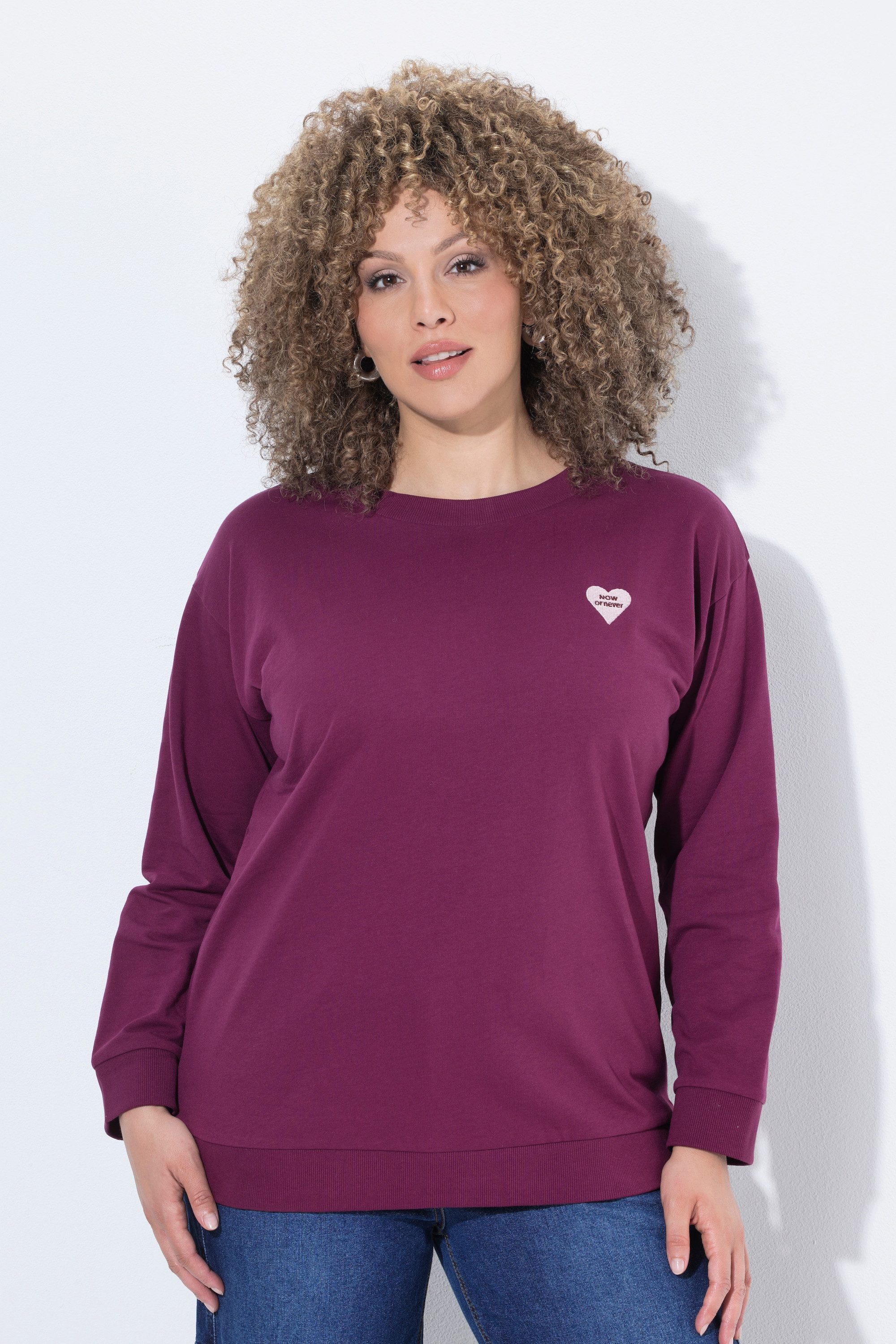 Ulla Popken Sweatshirt Sweatsirt Herz-Stickerei Oversized Rundhals
