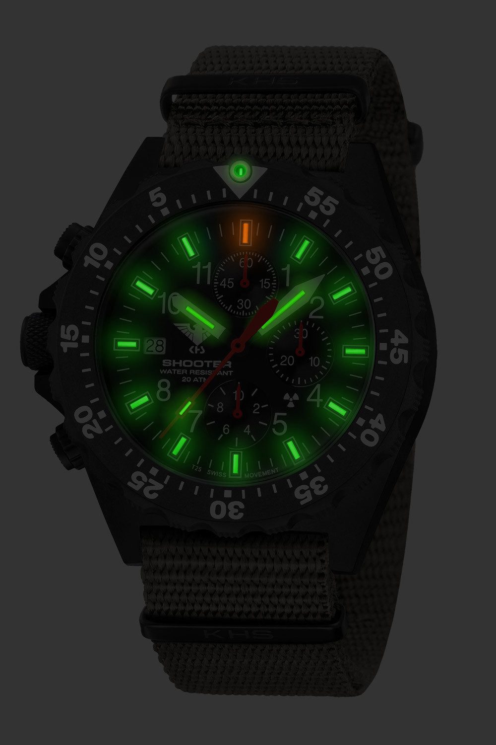 KHS Schweizer Uhr SH2CF.NSGO, Herrenuhr Chronograph Shooter MKII mit Natoband Oliv
