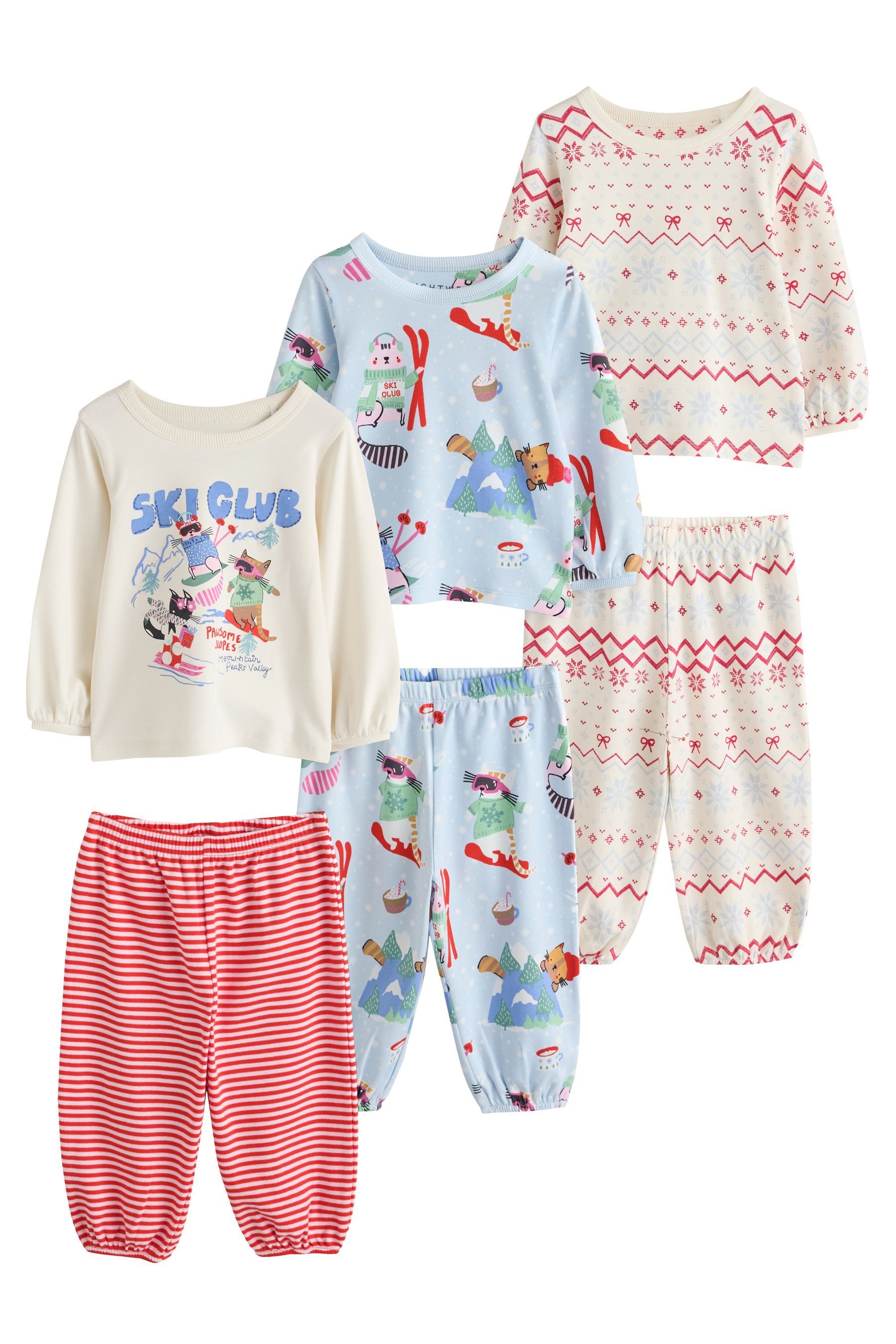 Next Pyjama 3er-Pack Schlafanzug, Katze/Blumen (6 tlg)