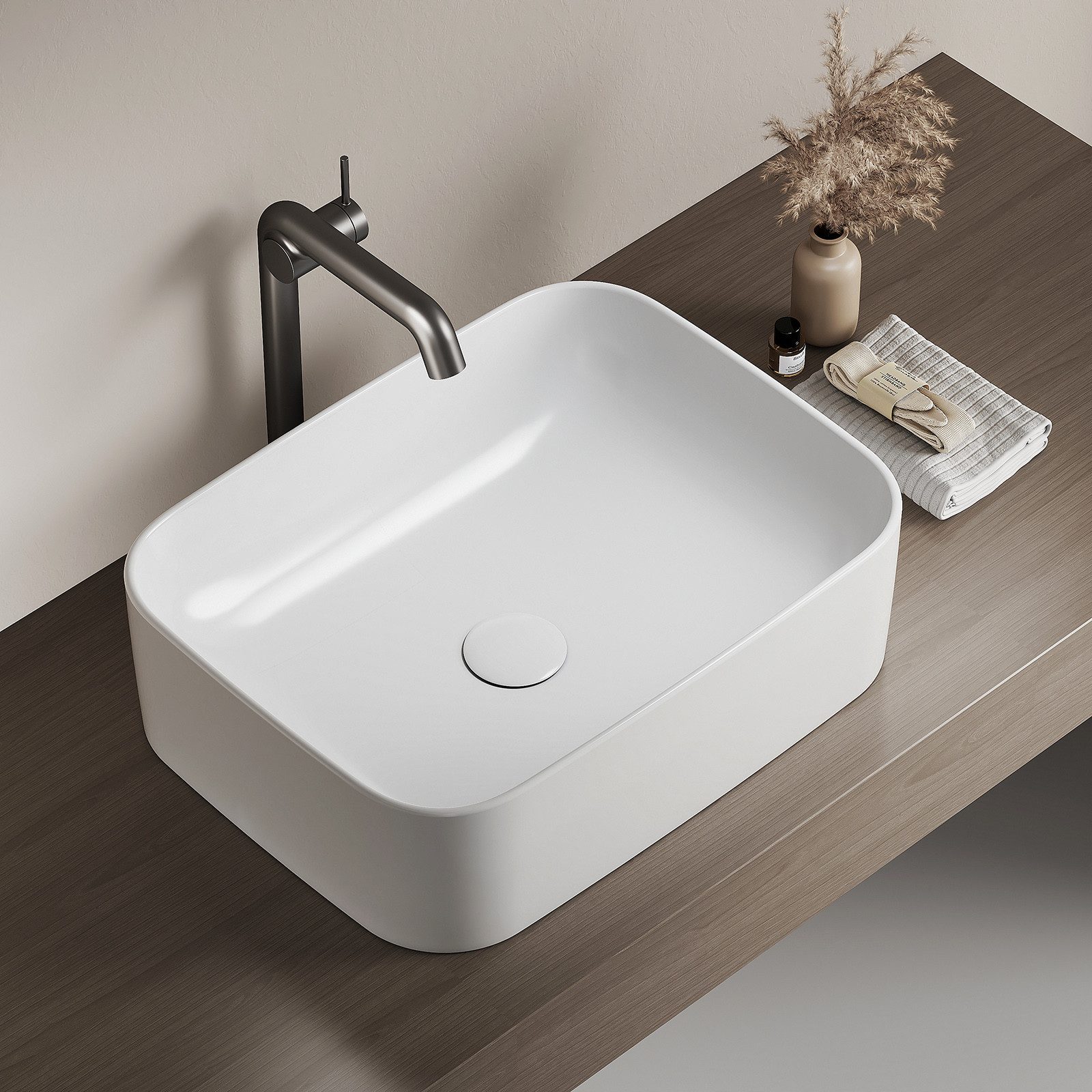 EMKE Aufsatzwaschbecken Eckiger Waschbecken Keramik Waschbecken günstig online kaufen