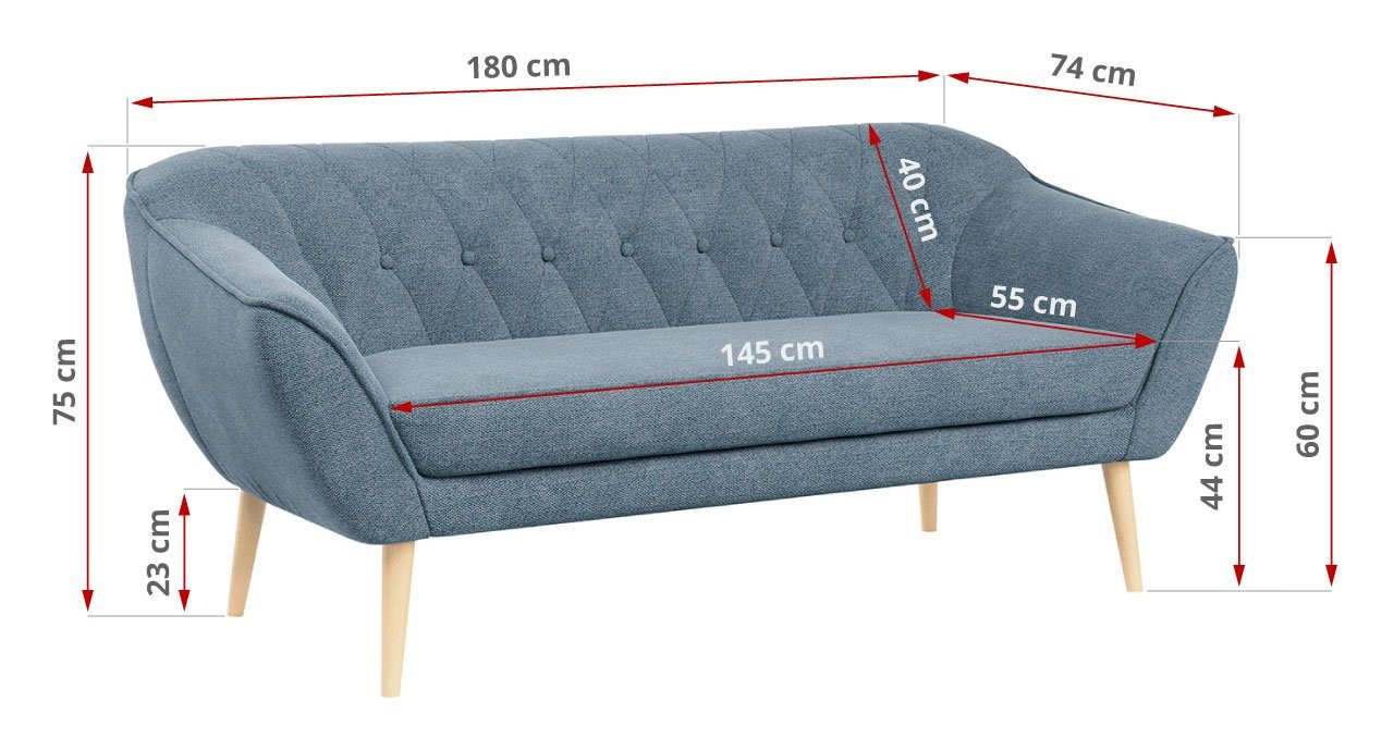 MKS MÖBEL Sofa Skandinavische Deko Sofa 3 Matana mit Blau Moderne 1 Relaxfunktion, Set, PIRS 1