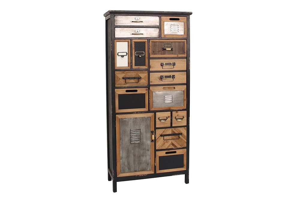 riess-ambiente Highboard SECRETS 150cm braun/schwarz - Metall, Pinienholz, Vintage, recycelt (Einzelartikel, 1 St), Einzigartiger Schubladenschrank - ideal für Wohn-, Ess- & Schlafzimmer