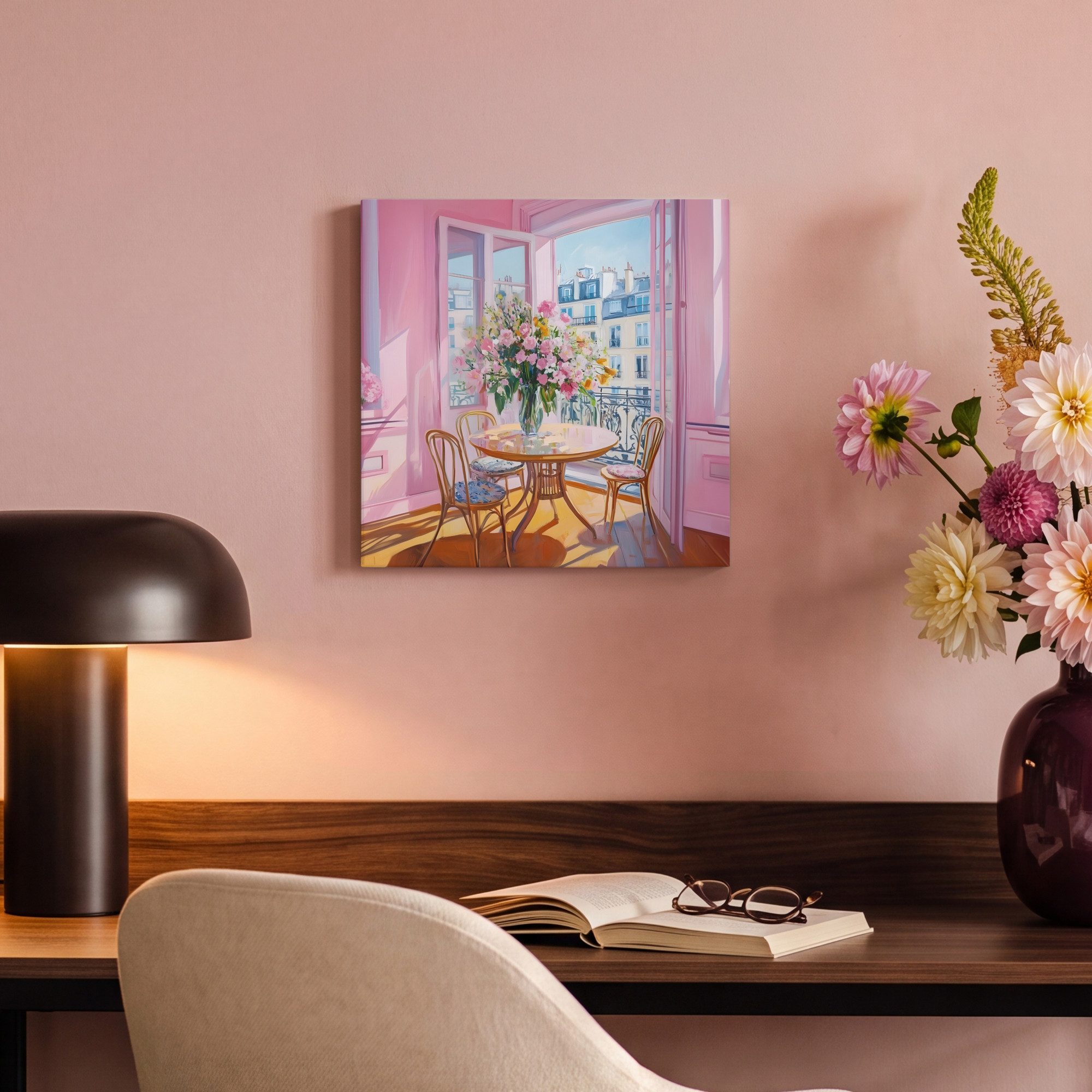 OneMillionCanvasses® Leinwandbild Rosa - Stadt - Blumen, Fotodruck (1 St), Leinwand Bilder Klein, Wand Dekoration Aesthetic 30x20 cm – Bild 4 von 5