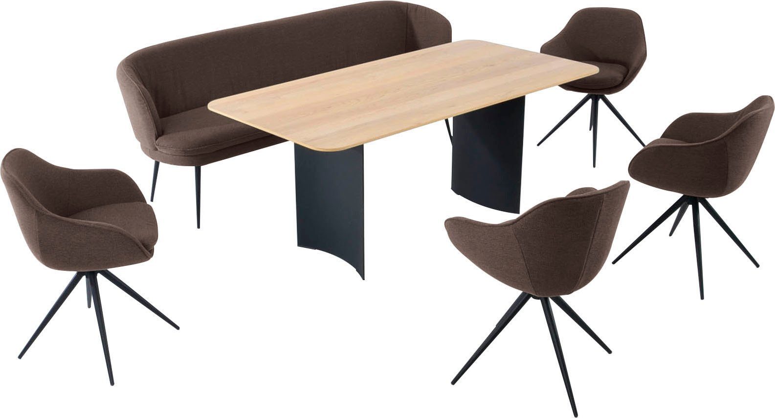 K+W Sesseln Wohnen Essgruppe Solobank, ZOOM, Tisch abgerundete & Komfort 4 mit und 1 Essgruppe