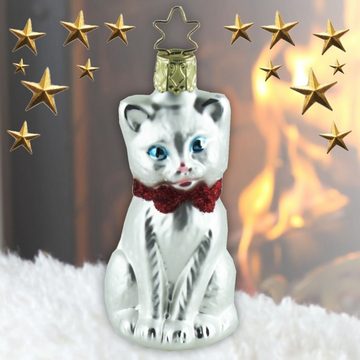 INGE-GLAS® Christbaumschmuck INGE-GLAS Weihnachts-Hänger Schmuse-Kätzchen weiß (1-tlg)