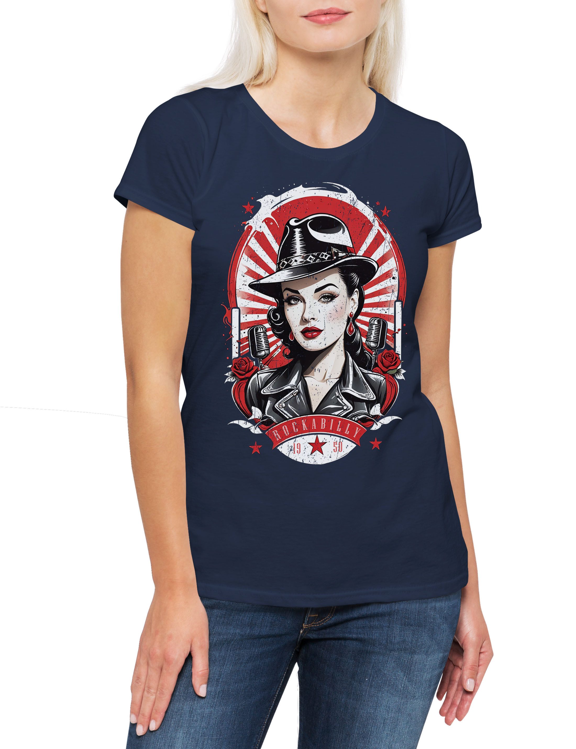 Urban Backwoods Print-Shirt Rockabella Beauty Damen T-Shirt Tattoo Rockabil günstig online kaufen