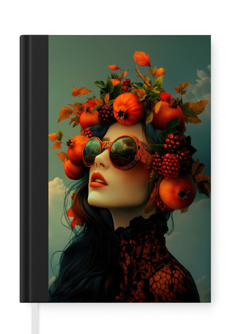 MuchoWow Notizbuch Frau - Granatapfel - Herbst - Sonnenbrille, Notebook, Notizblock a5, Tagebuch, Journal Liniert