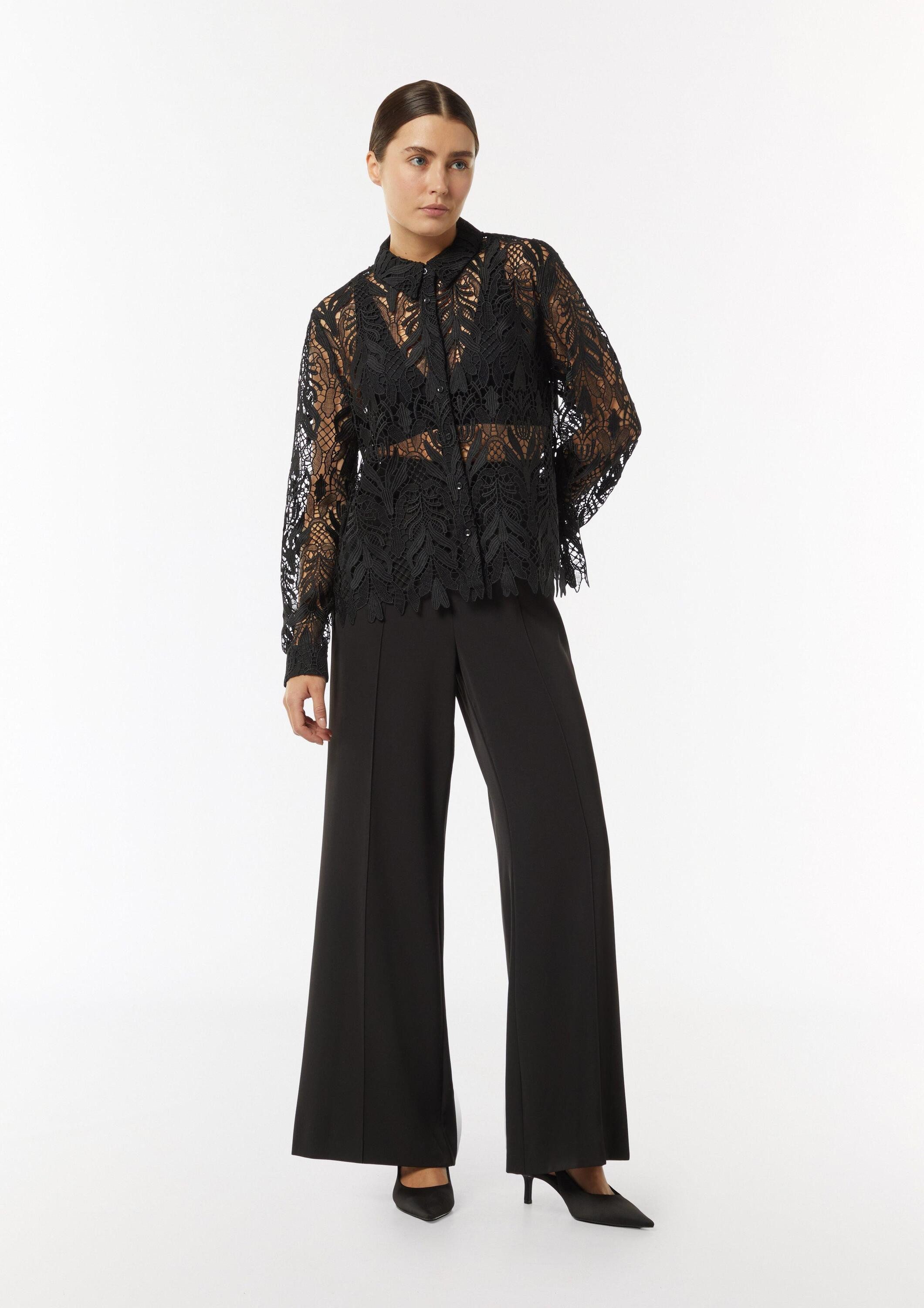 comma Langarmbluse Bluse Transparente Bluse aus edler Spitze