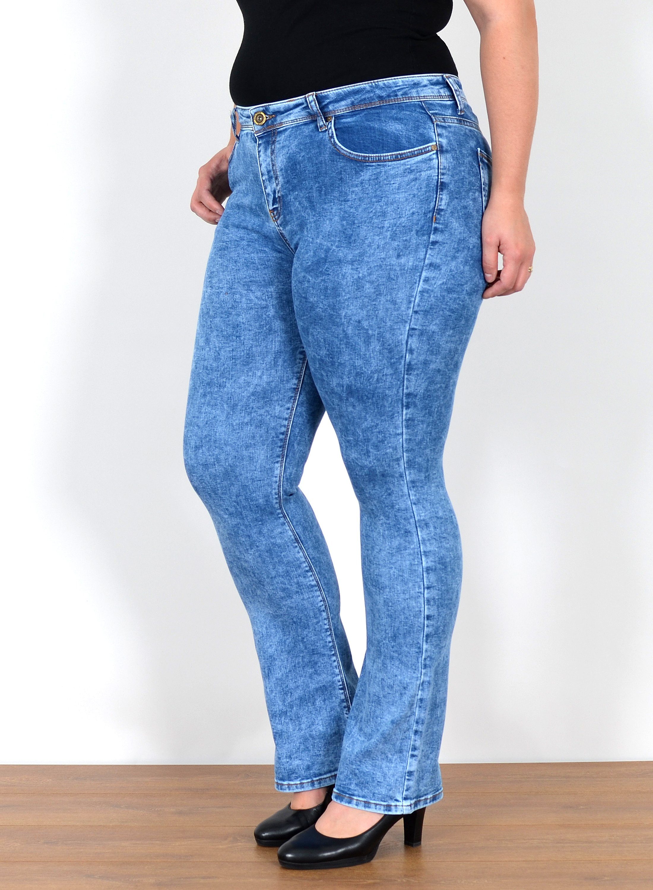 ESRA Bootcut-Jeans Bootcut Jeans Damen High Waist Schlaghose Damen Jeans Fl günstig online kaufen