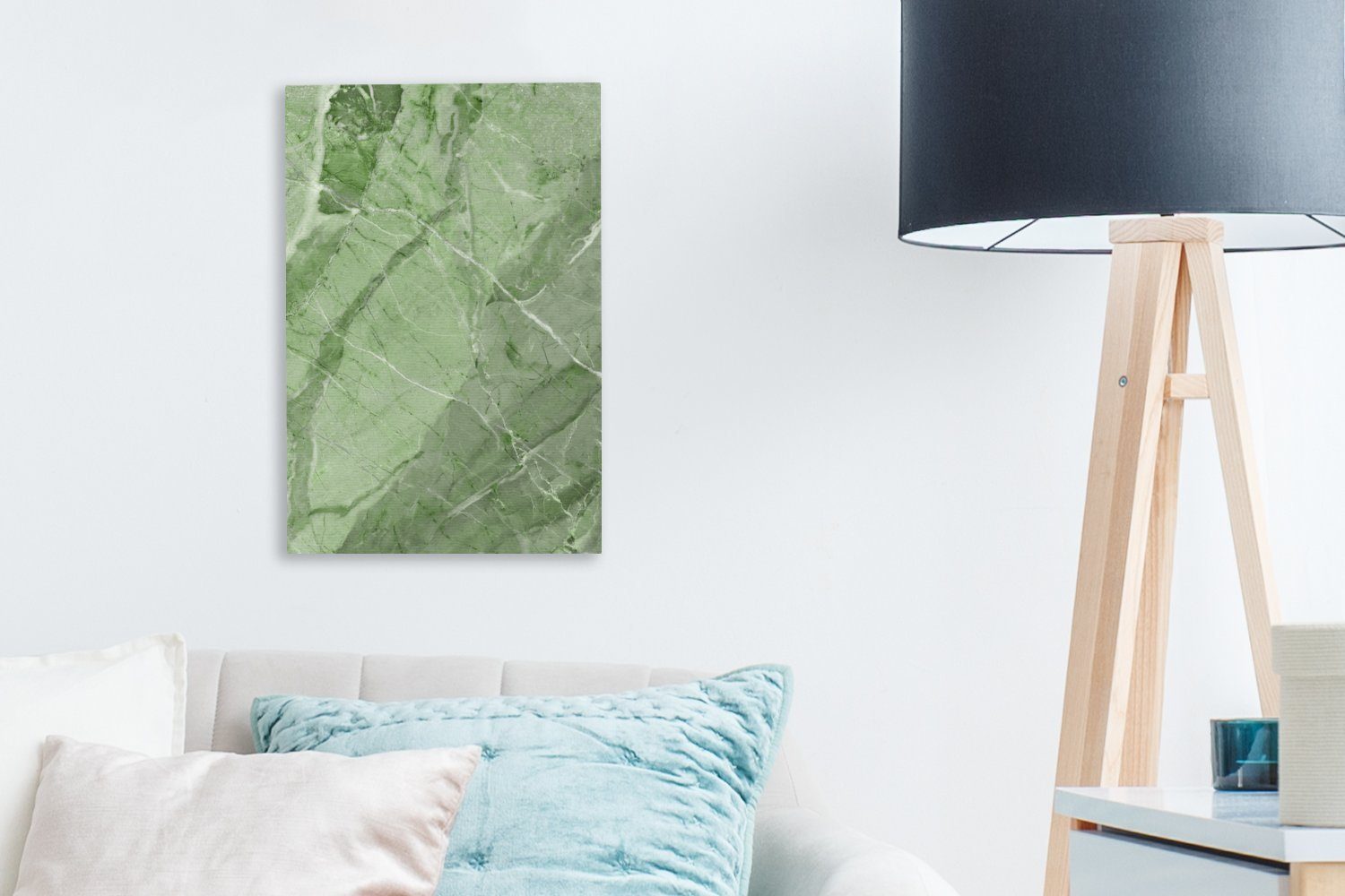 Stein, - Zackenaufhänger, Granit bespannt Leinwandbild - Grün (1 Leinwandbild OneMillionCanvasses® Gemälde, fertig - Weiß cm St), 20x30 inkl.