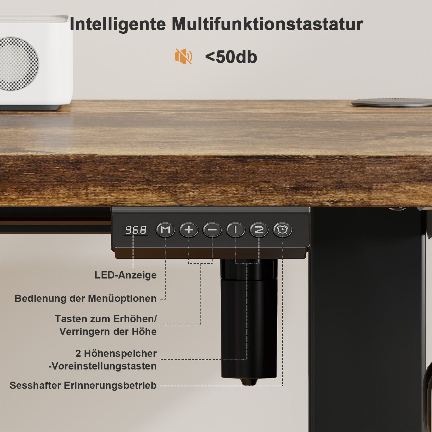 Furnicopia Schreibtisch Höhenverstellbarer mit USB-Ladefunktion und Wecker-Erinnerung (2 Höheneinstellungen 5 Farben und 6 Größen fur eine Vielzahl von Arbeits- – Bild 5 von 5