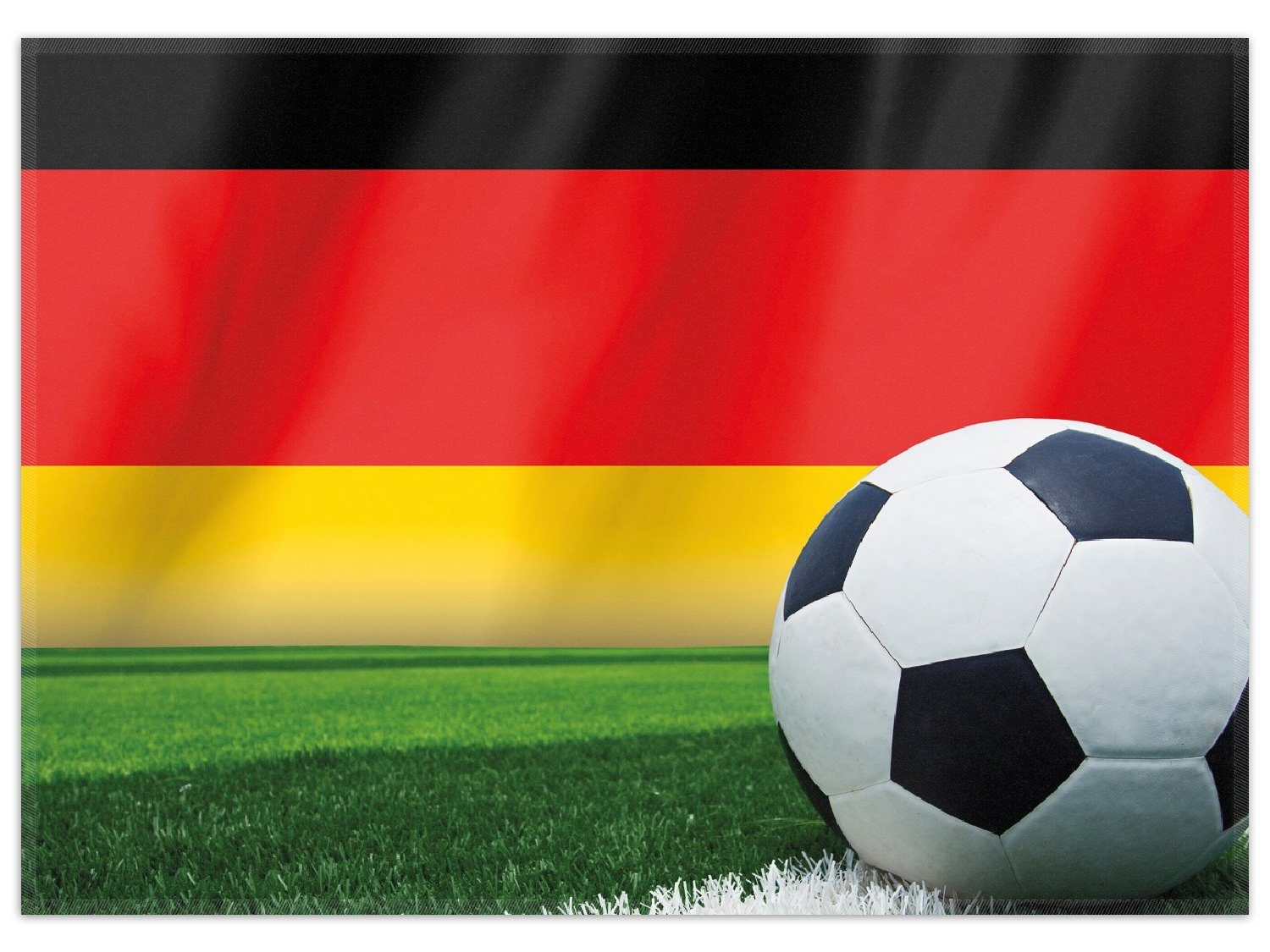 Wallario Teppich Fußball vor einer Deutschlandflagge, rechteckig, rutschfest