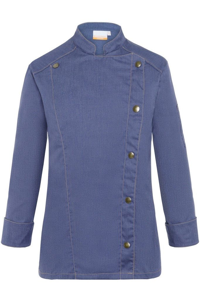 Karlowsky Fashion Kochjacke KARLOWSKY Damen Kochjacke JEANS-STYLE Druckknöpfe Blau