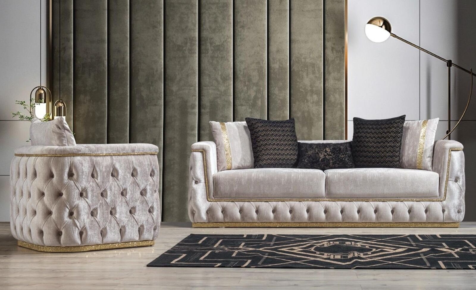 JVmoebel Chesterfield-Sessel Polster-Sessel mit Metallgestell und Textilbezug für das Wohnzimmer, Made in Europa