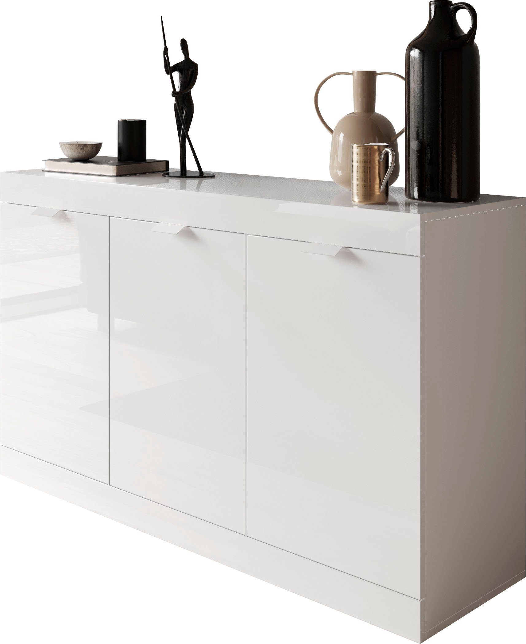 LC Sideboard Slim, Breite 136 cm, weiß Hochglanz Lack