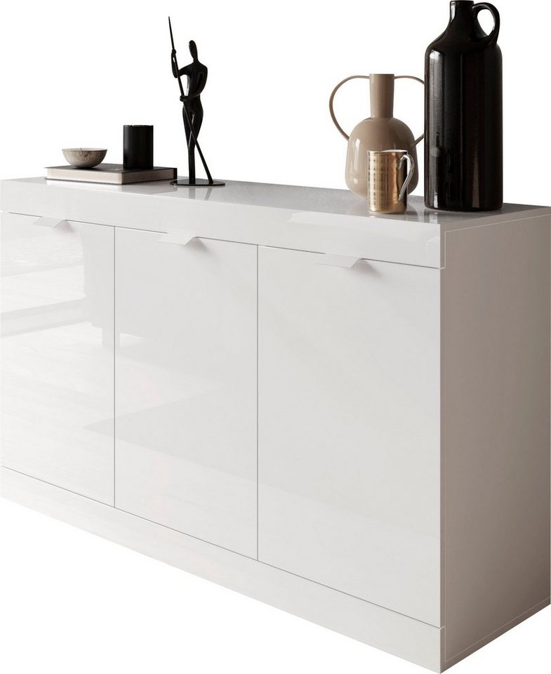 LC Sideboard Slim, Breite 136 cm, weiß Hochglanz Lack, FSC®-zertifizierter  Holzwerkstoff