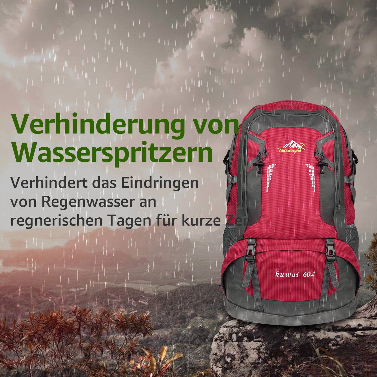 Trekkingrucksack Wanderrucksack, Unisex, Trekking-Rucksack Camping, 7Magic für Reiserucksack Hochtourenrucksack XXL Wasserdicht Rot 60L