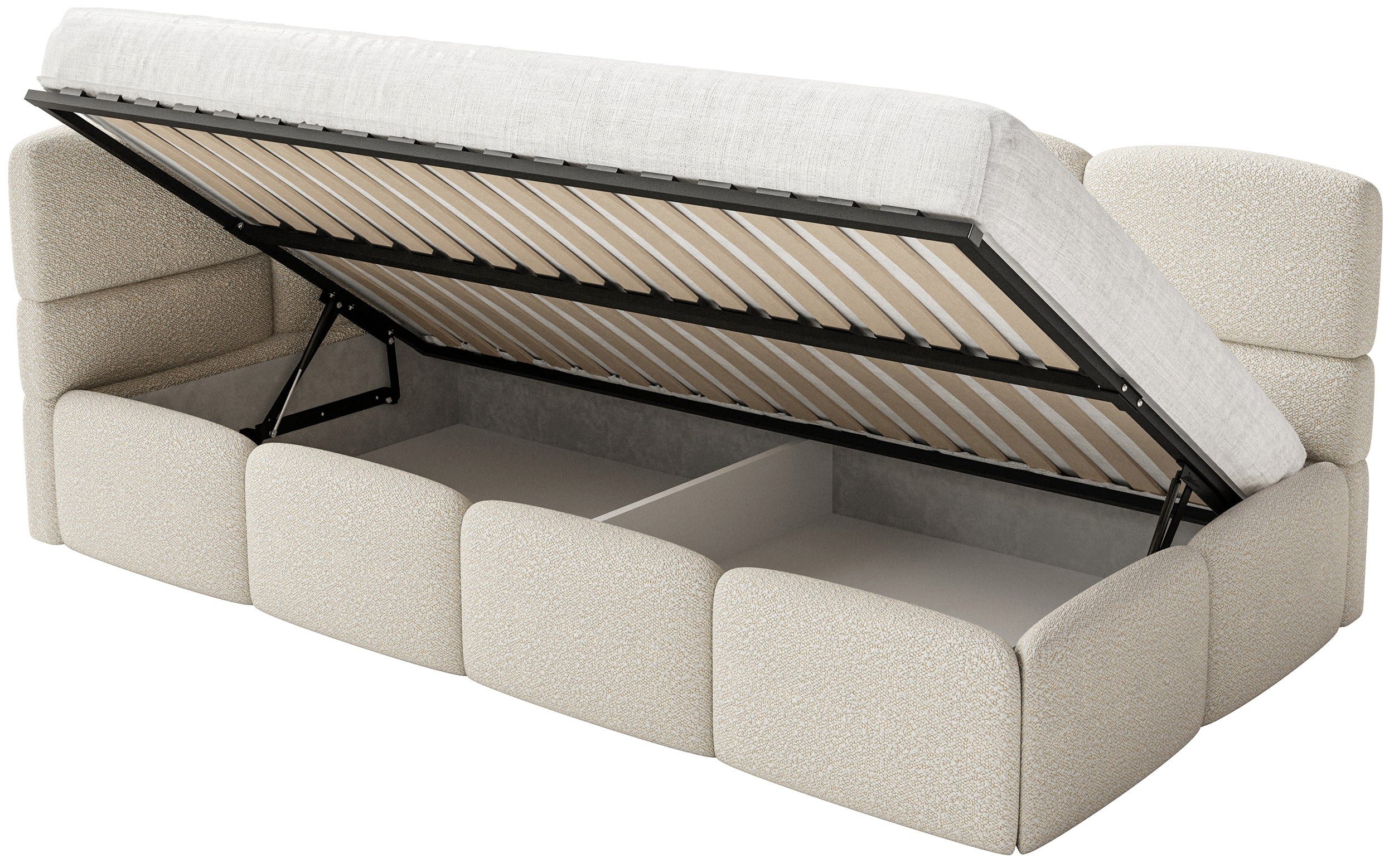 Selsey Kinderbett CLOUDY, Matratze, Stauraum, Eckkopfteil und Lattenrost, Bouclé, 120x200 cm