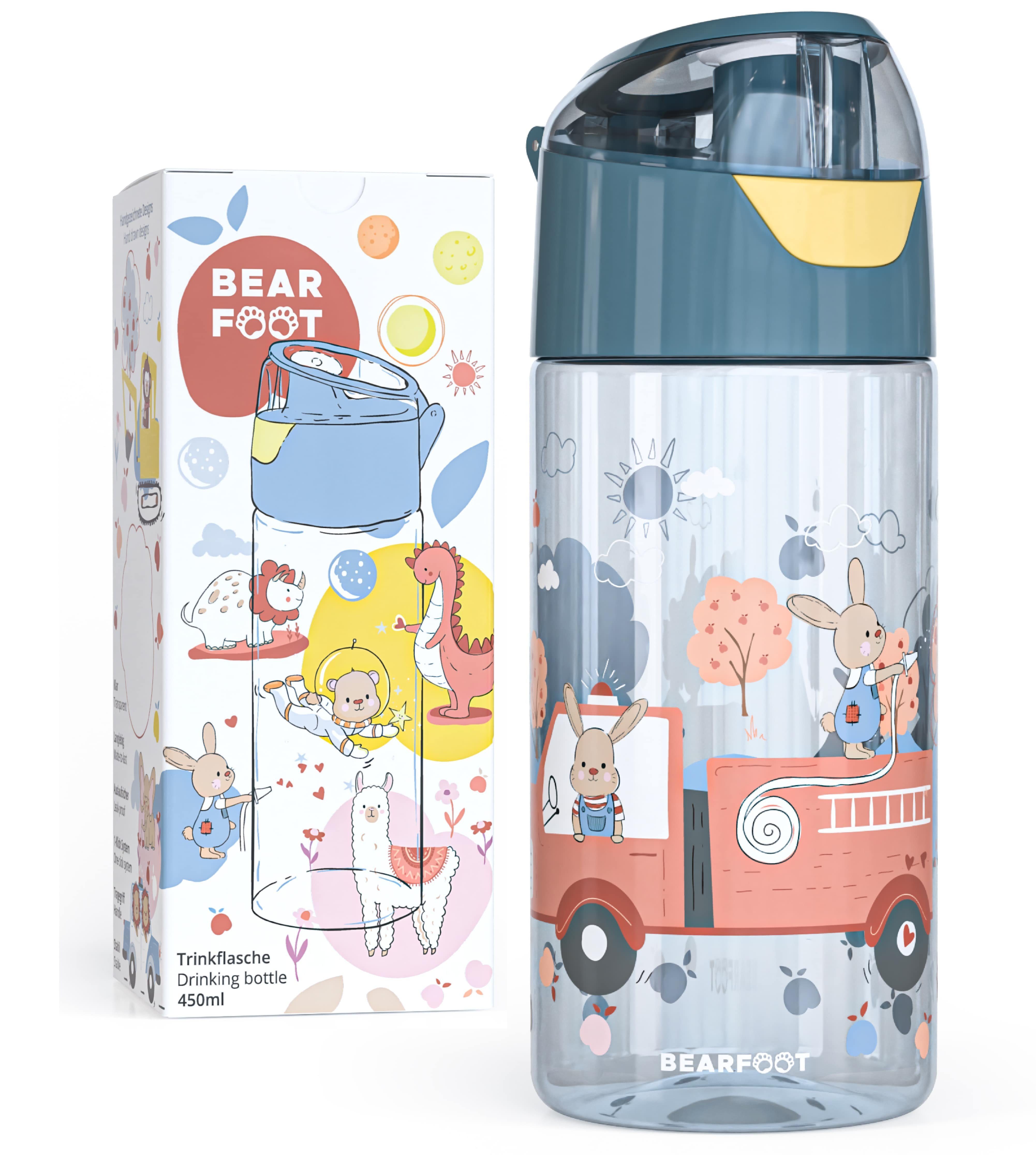 BEARFOOT Trinkflasche Trinkflasche Kinder, leichte Wasserflasche - Feuerwehr FeuerwehrHasen-blau | Kinder-Trinkflaschen